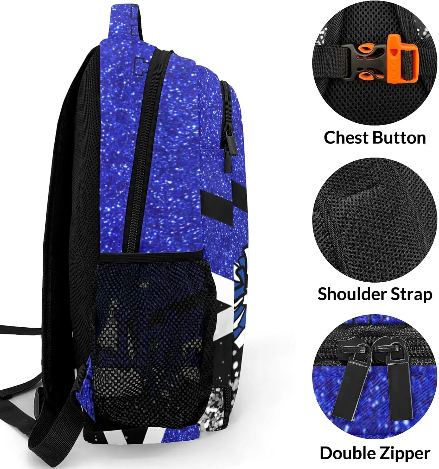 Deven Blue Cheer Glitter Personalized Casual Backpack,Primary School Bags Middle School Book Bags Laptop Daypack for Boy Girl Child Teen