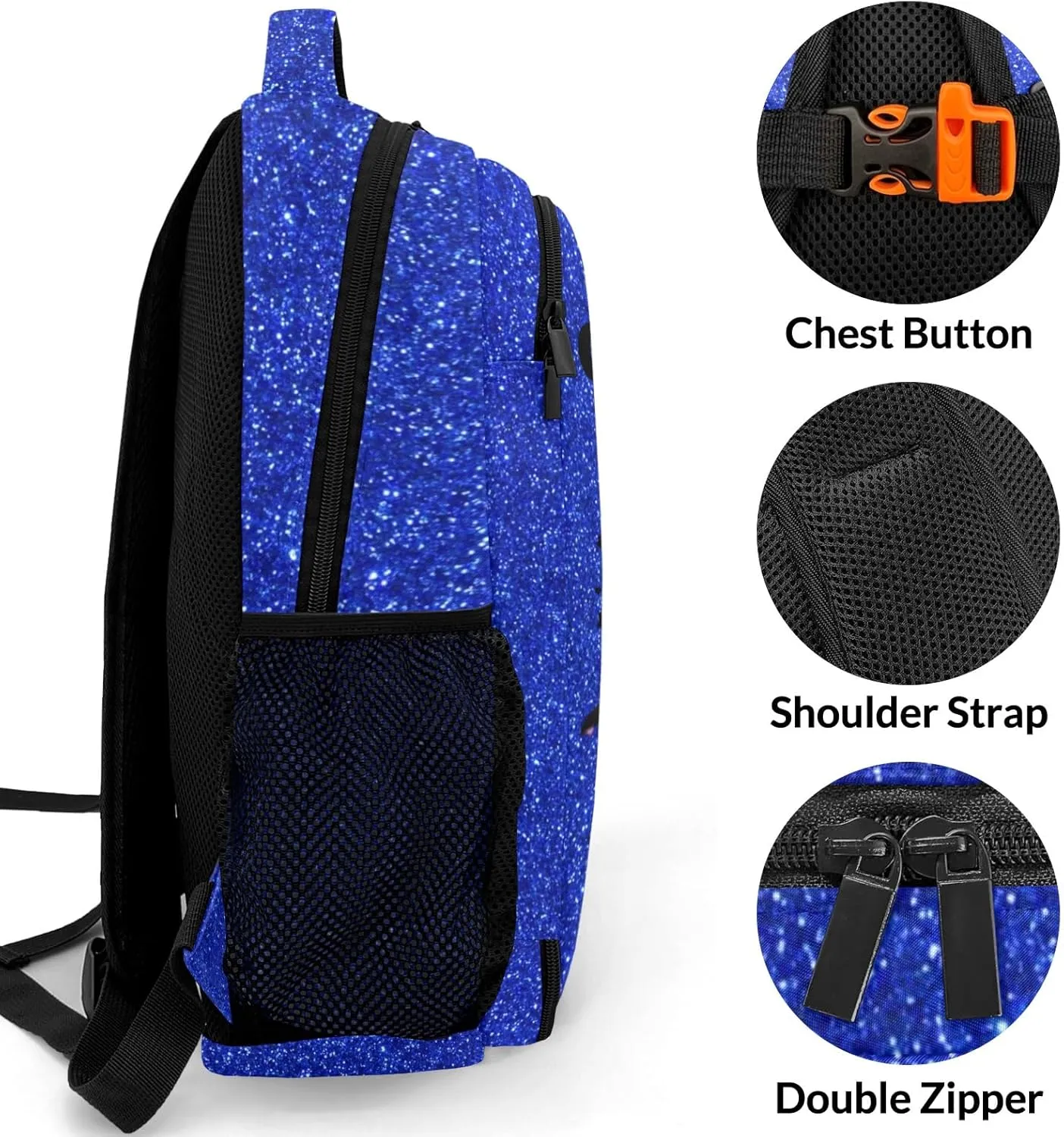 Deven Blue Glitter Gymnastics Personalized Casual Backpack,Primary School Bags Middle School Book Bags Laptop Daypack for Boy Girl Child Teen
