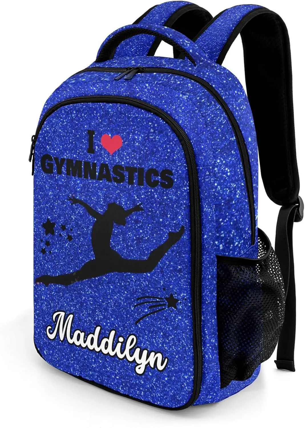 Deven Blue Glitter Gymnastics Personalized Casual Backpack,Primary School Bags Middle School Book Bags Laptop Daypack for Boy Girl Child Teen