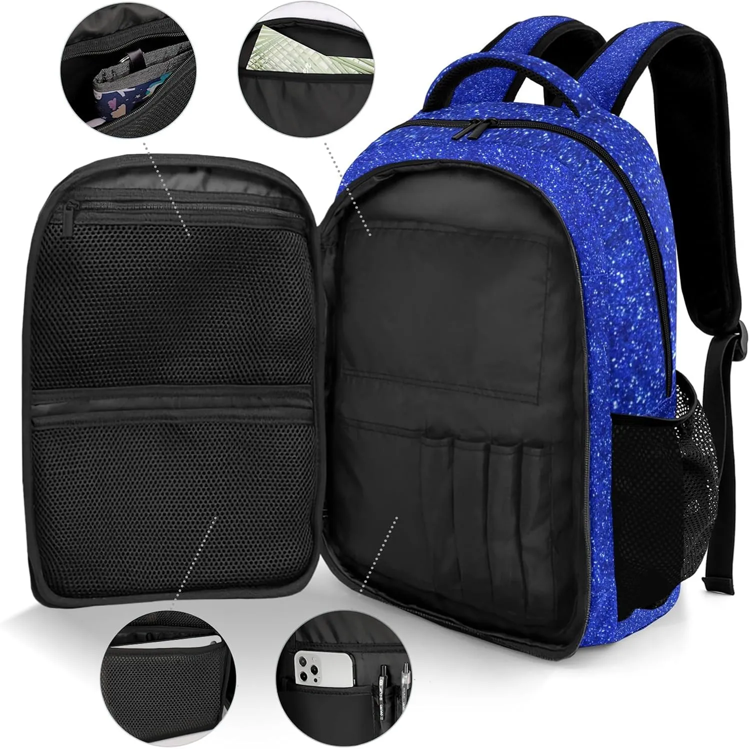 Deven Blue Glitter Gymnastics Personalized Casual Backpack,Primary School Bags Middle School Book Bags Laptop Daypack for Boy Girl Child Teen