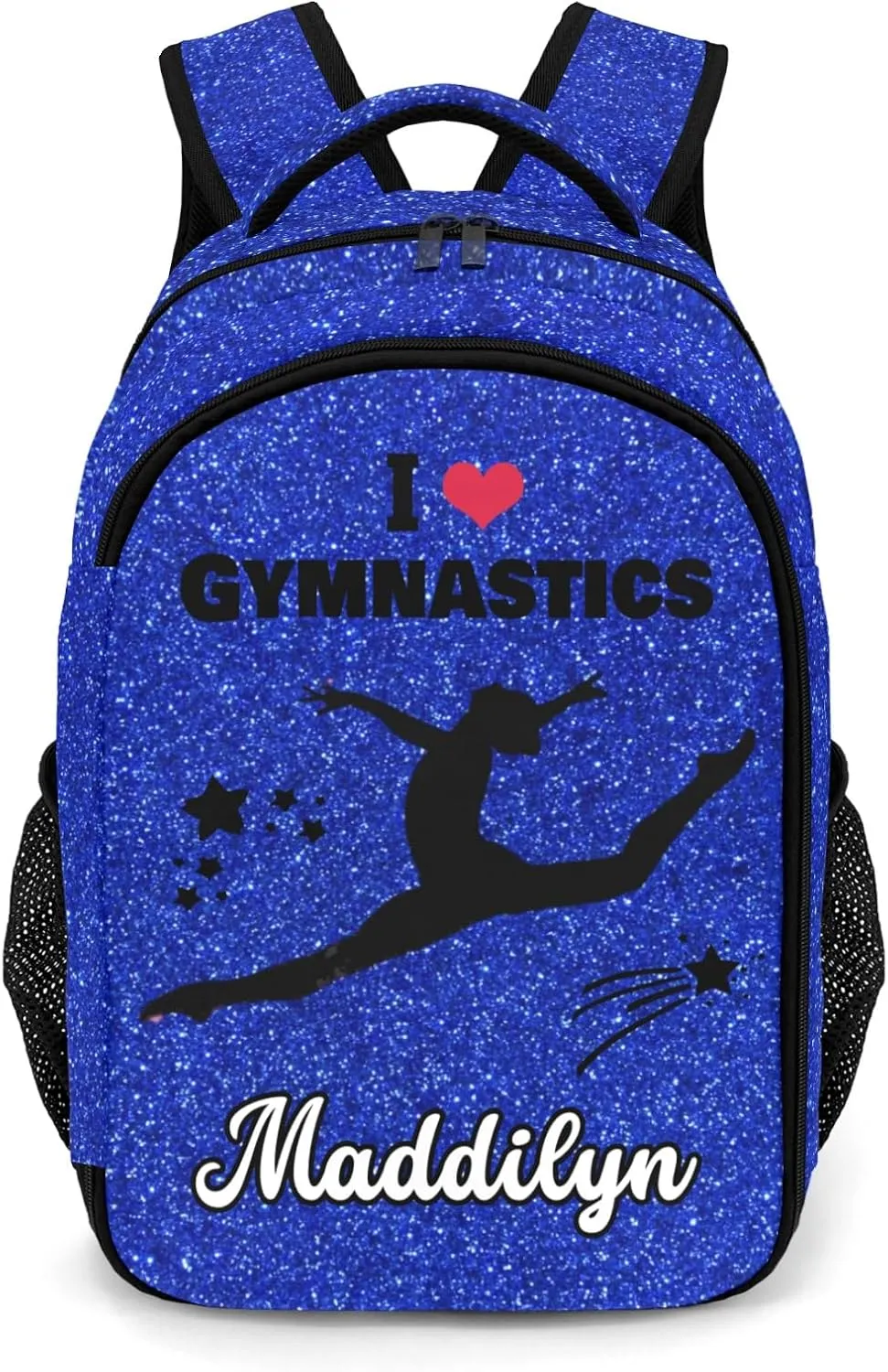 Deven Blue Glitter Gymnastics Personalized Casual Backpack,Primary School Bags Middle School Book Bags Laptop Daypack for Boy Girl Child Teen