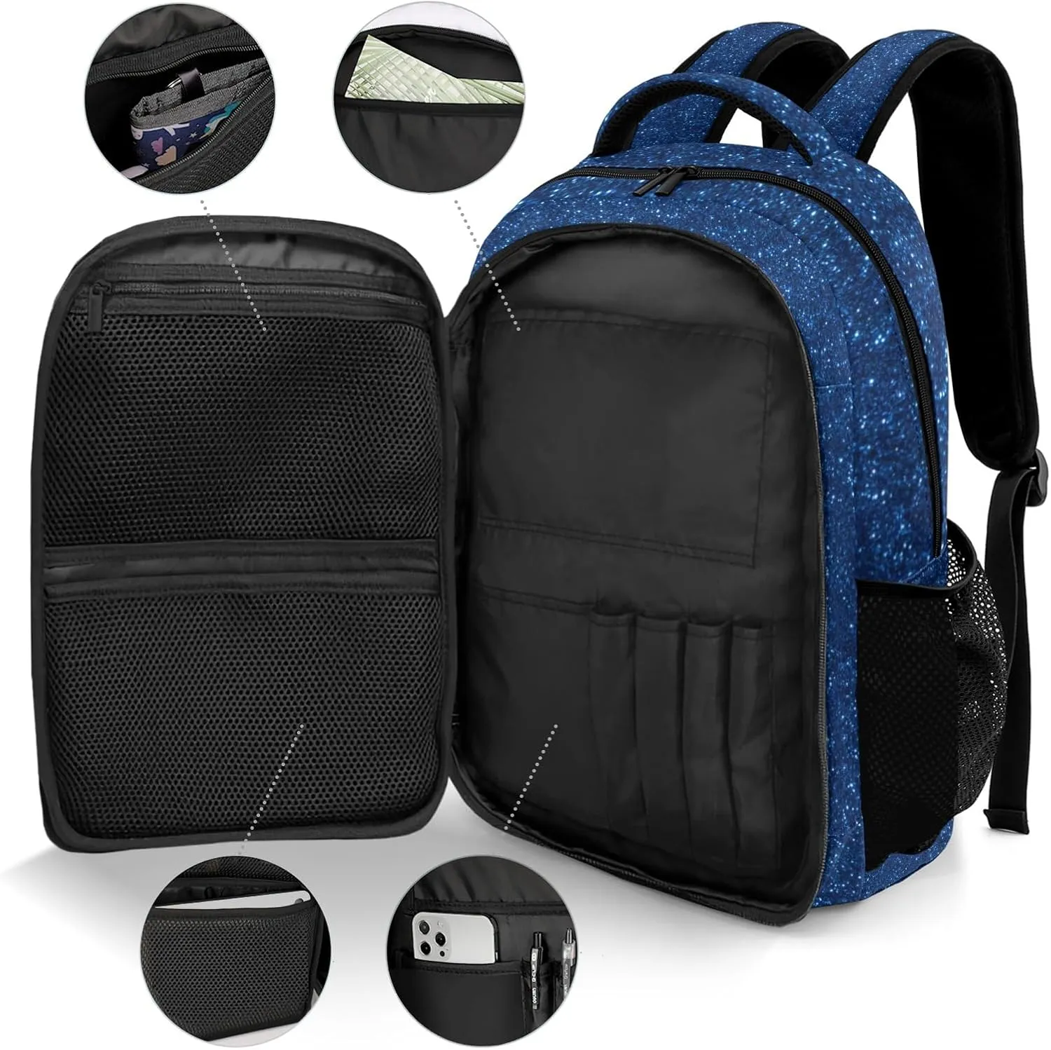 Deven Dark Blue Glitter GYMNASTICS Personalized Casual Backpack,Primary School Bags Middle School Book Bags Laptop Daypack for Boy Girl Child Teen