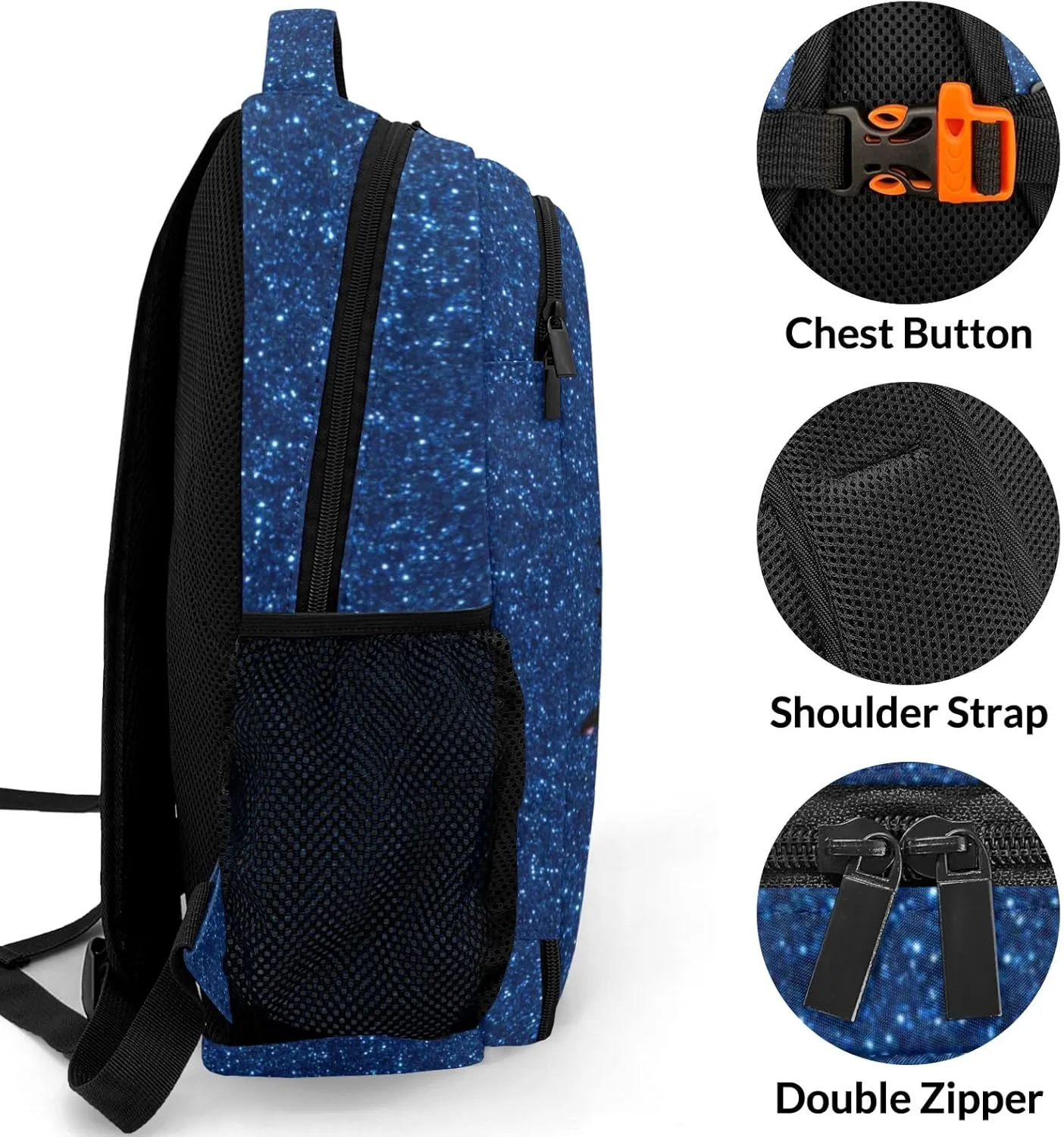 Deven Dark Blue Glitter GYMNASTICS Personalized Casual Backpack,Primary School Bags Middle School Book Bags Laptop Daypack for Boy Girl Child Teen