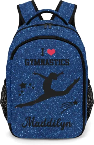 Deven Dark Blue Glitter GYMNASTICS Personalized Casual Backpack,Primary School Bags Middle School Book Bags Laptop Daypack for Boy Girl Child Teen