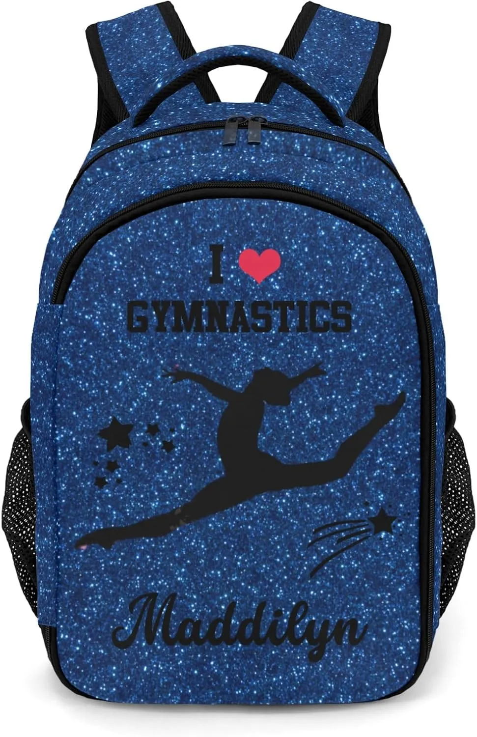 Deven Dark Blue Glitter GYMNASTICS Personalized Casual Backpack,Primary School Bags Middle School Book Bags Laptop Daypack for Boy Girl Child Teen