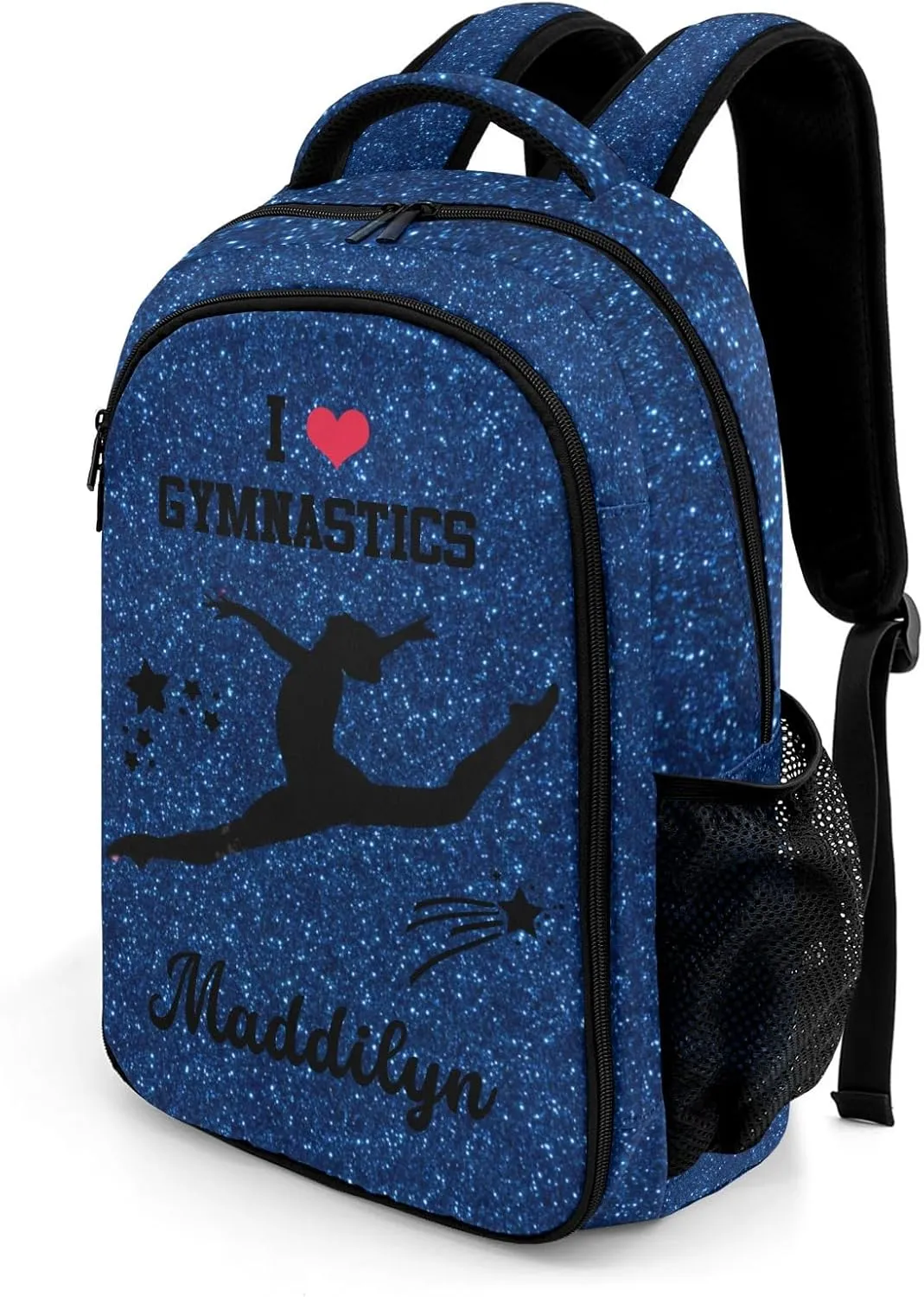Deven Dark Blue Glitter GYMNASTICS Personalized Casual Backpack,Primary School Bags Middle School Book Bags Laptop Daypack for Boy Girl Child Teen