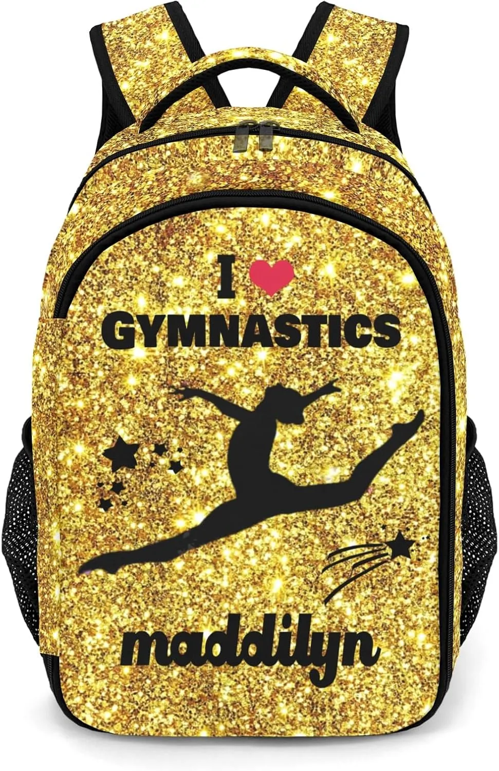 Deven Golden Glitter Bling Personalized Casual Backpack,Primary School Bags Middle School Book Bags Laptop Daypack for Boy Girl Child Teen