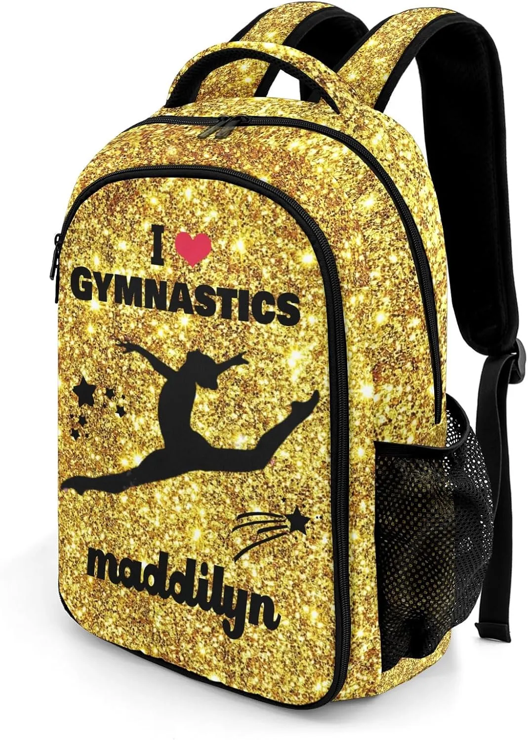 Deven Golden Glitter Bling Personalized Casual Backpack,Primary School Bags Middle School Book Bags Laptop Daypack for Boy Girl Child Teen