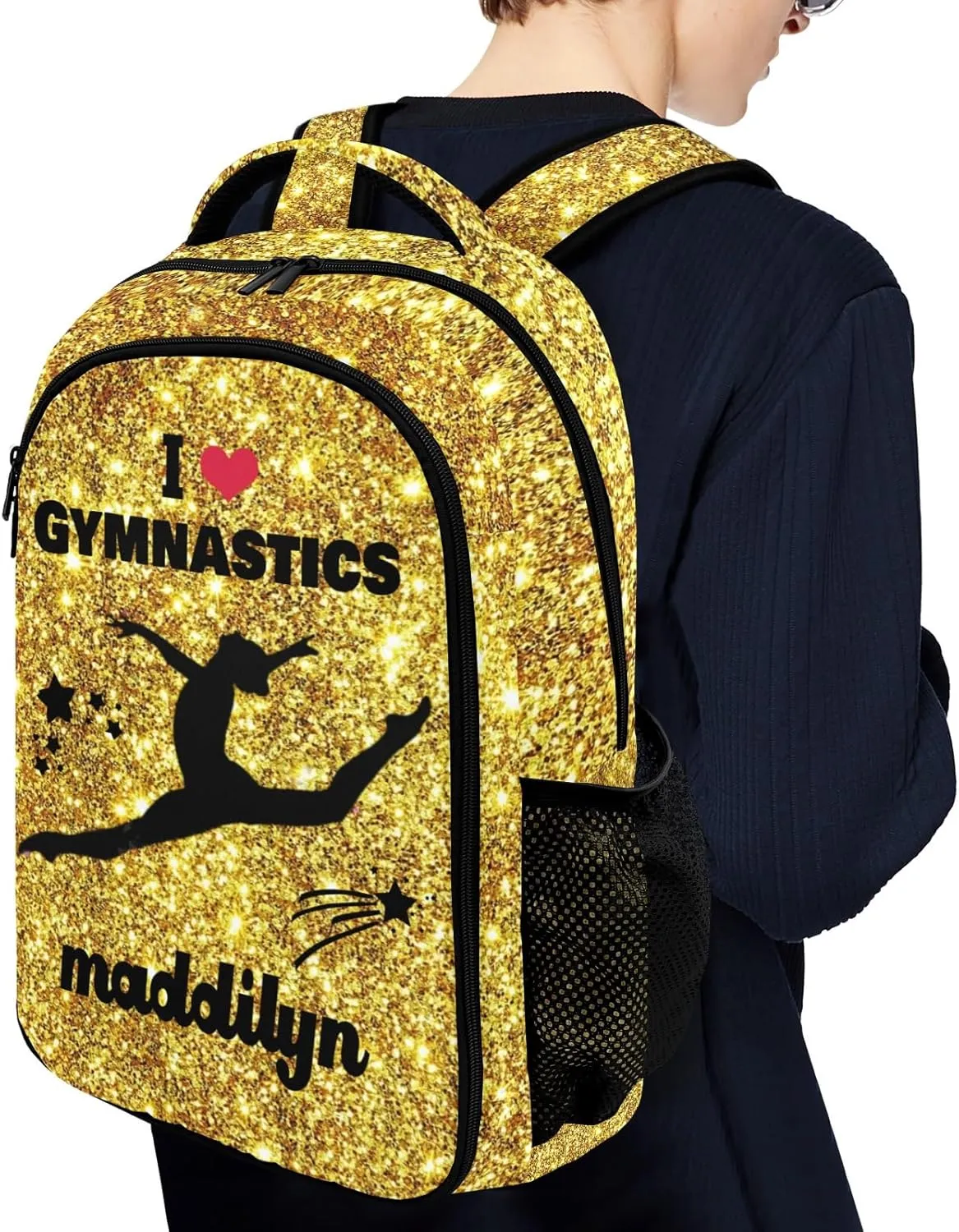 Deven Golden Glitter Bling Personalized Casual Backpack,Primary School Bags Middle School Book Bags Laptop Daypack for Boy Girl Child Teen
