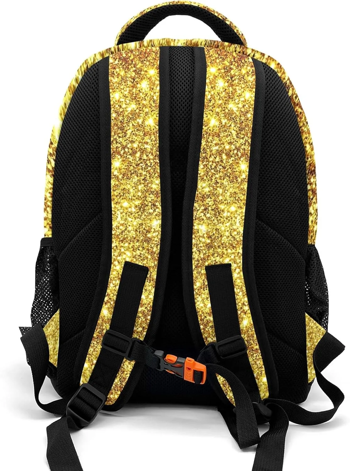 Deven Golden Glitter Bling Personalized Casual Backpack,Primary School Bags Middle School Book Bags Laptop Daypack for Boy Girl Child Teen