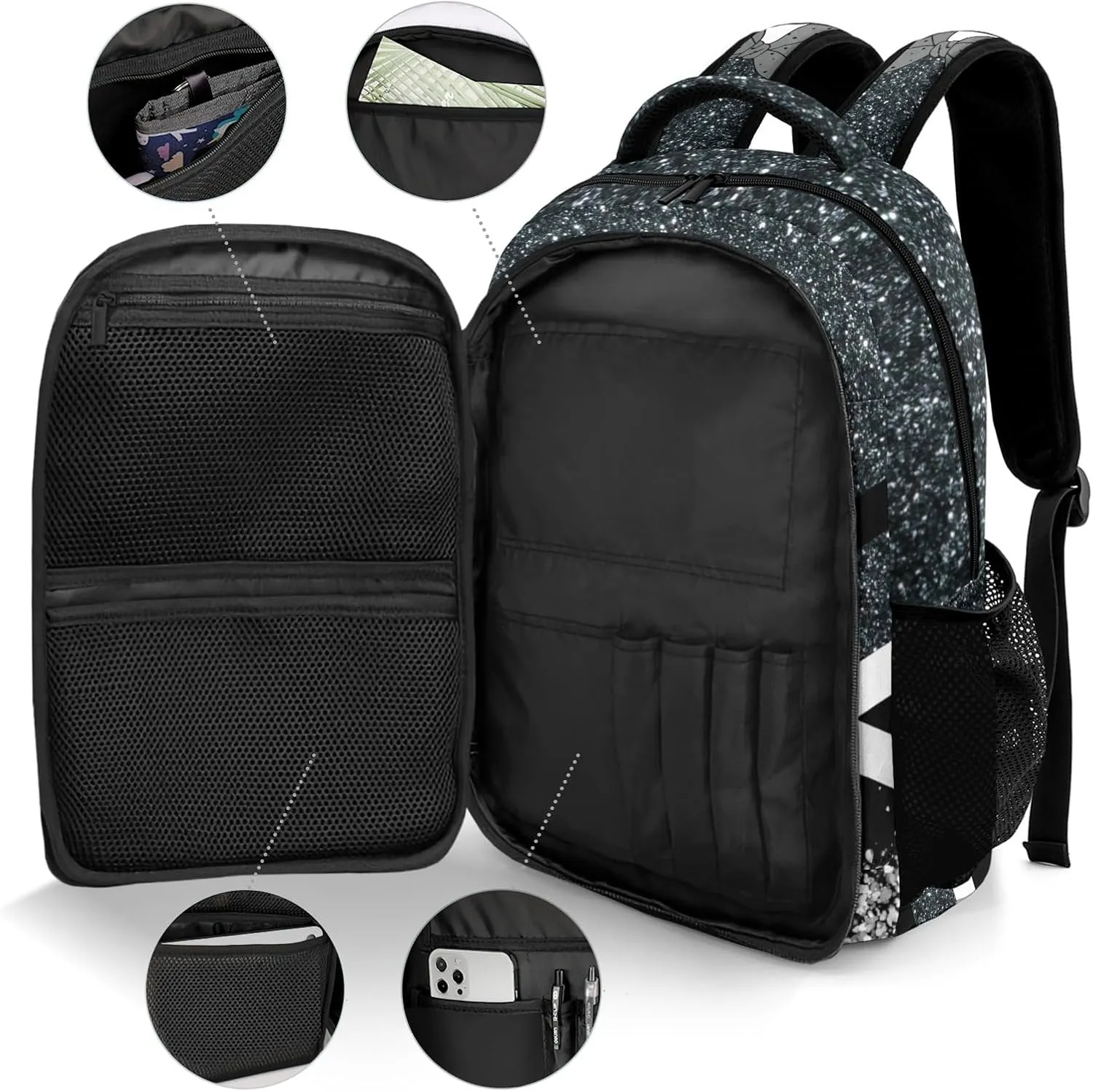 Deven Gray Cheer Glitter Personalized Casual Backpack,Primary School Bags Middle School Book Bags Laptop Daypack for Boy Girl Child Teen