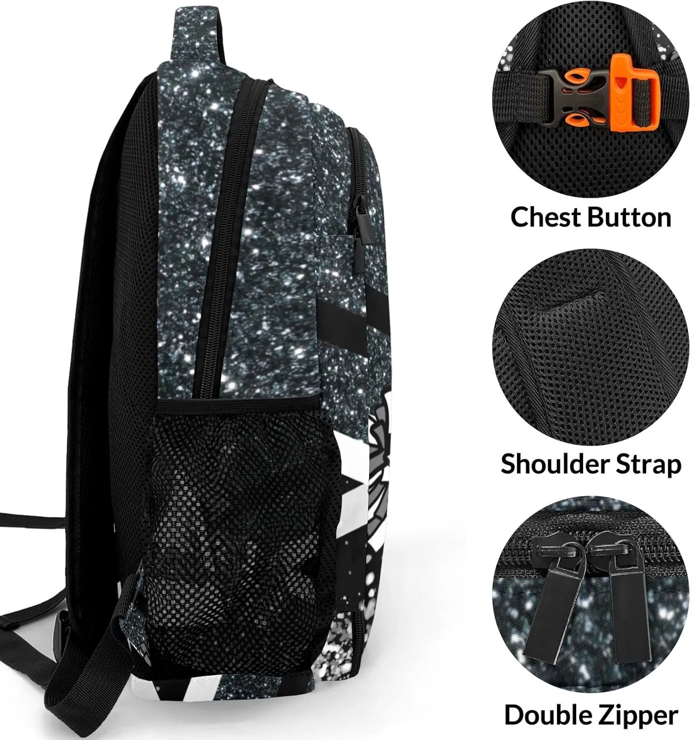 Deven Gray Cheer Glitter Personalized Casual Backpack,Primary School Bags Middle School Book Bags Laptop Daypack for Boy Girl Child Teen