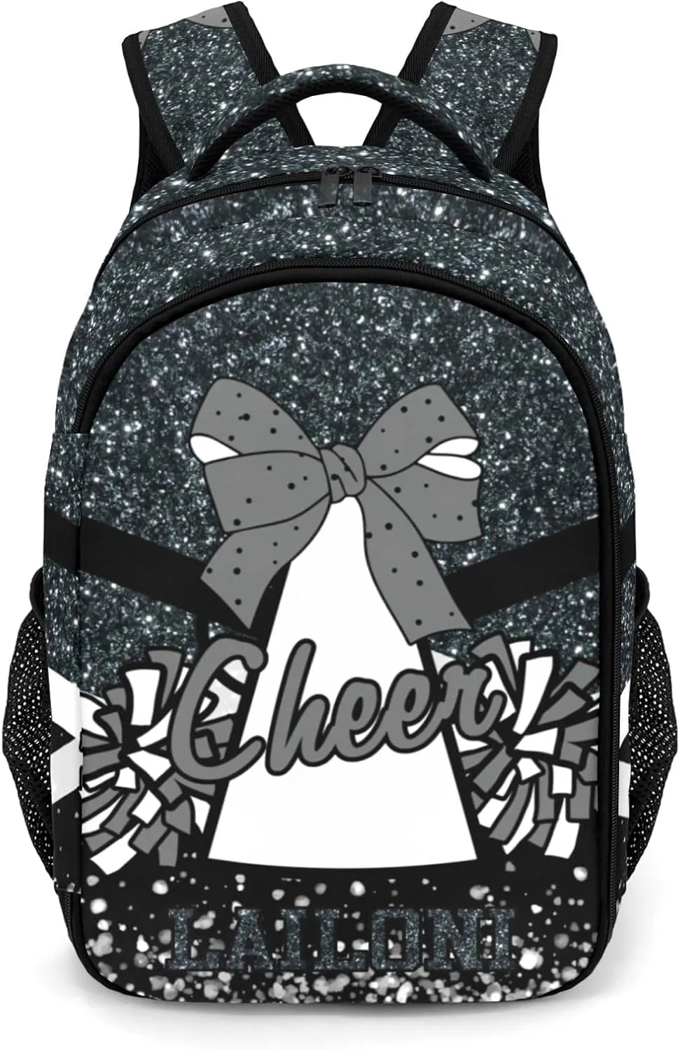 Deven Gray Cheer Glitter Personalized Casual Backpack,Primary School Bags Middle School Book Bags Laptop Daypack for Boy Girl Child Teen