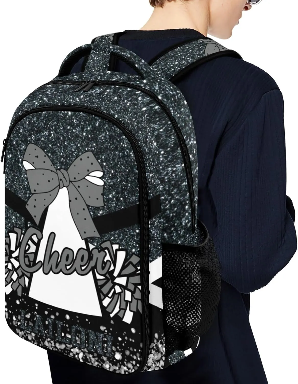 Deven Gray Cheer Glitter Personalized Casual Backpack,Primary School Bags Middle School Book Bags Laptop Daypack for Boy Girl Child Teen
