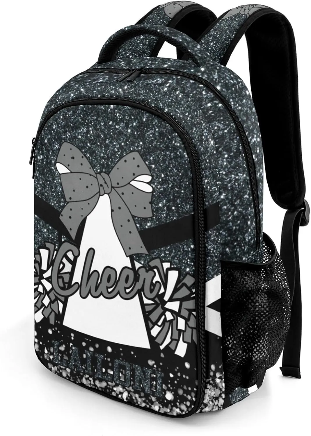 Deven Gray Cheer Glitter Personalized Casual Backpack,Primary School Bags Middle School Book Bags Laptop Daypack for Boy Girl Child Teen