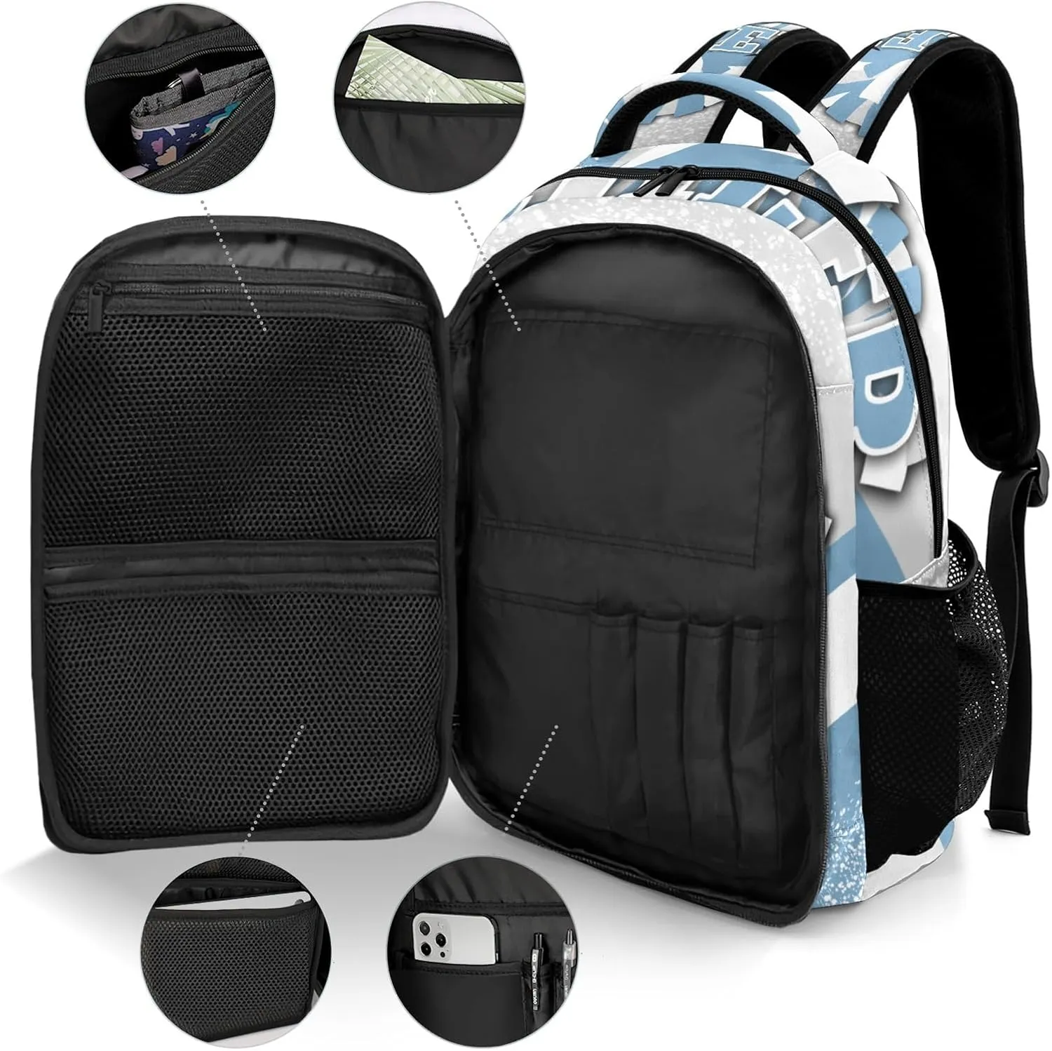 Deven Lighr Gray Blue Cheer Personalized Casual Backpack,Primary School Bags Middle School Book Bags Laptop Daypack for Boy Girl Child Teen