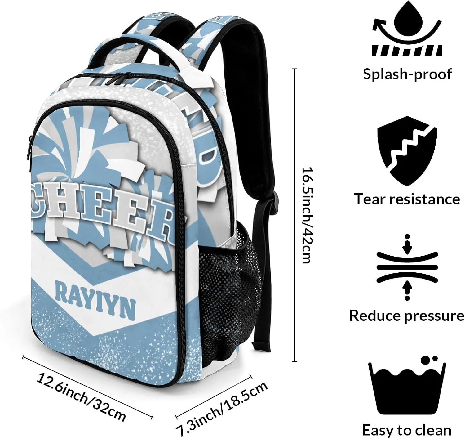 Deven Lighr Gray Blue Cheer Personalized Casual Backpack,Primary School Bags Middle School Book Bags Laptop Daypack for Boy Girl Child Teen