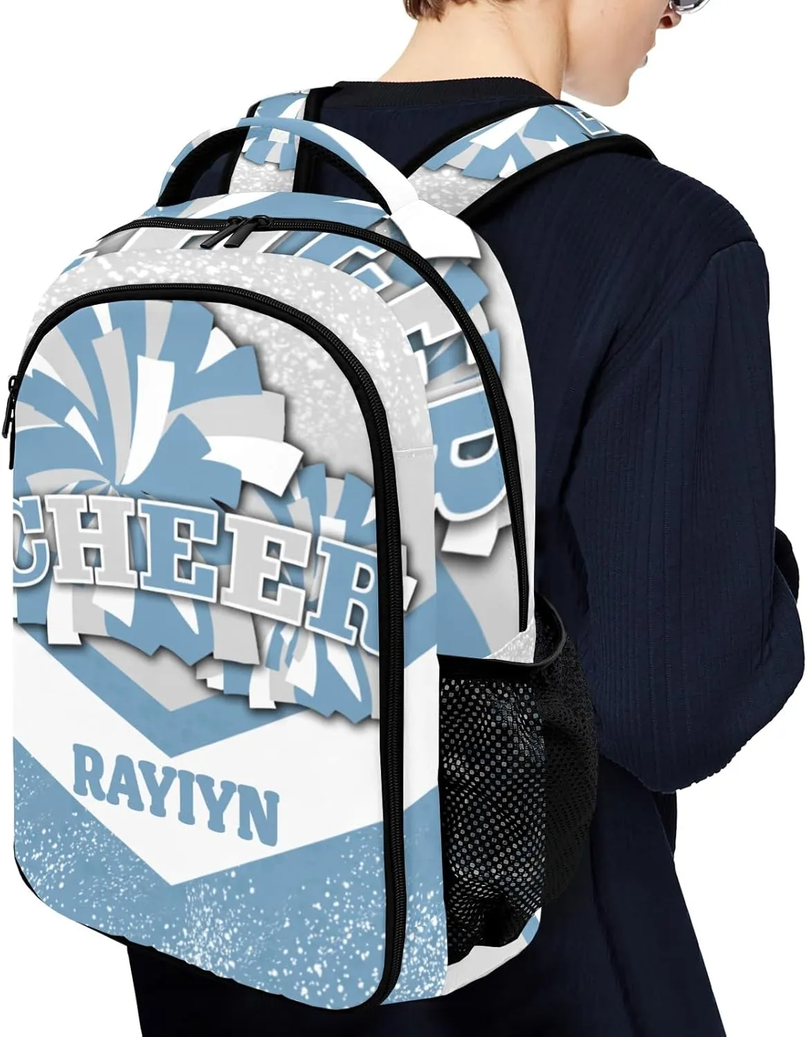 Deven Lighr Gray Blue Cheer Personalized Casual Backpack,Primary School Bags Middle School Book Bags Laptop Daypack for Boy Girl Child Teen