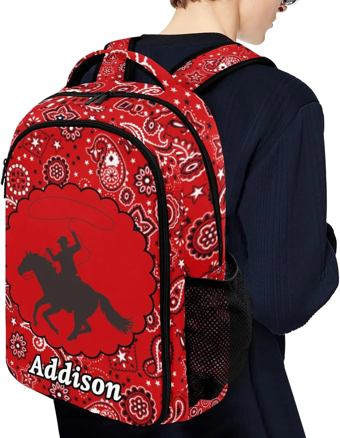 Deven Paisley Cowboy Horse Cool Personalized Casual Backpack,Primary School Bags Middle School Book Bags Laptop Daypack for Boy Girl Child Teen