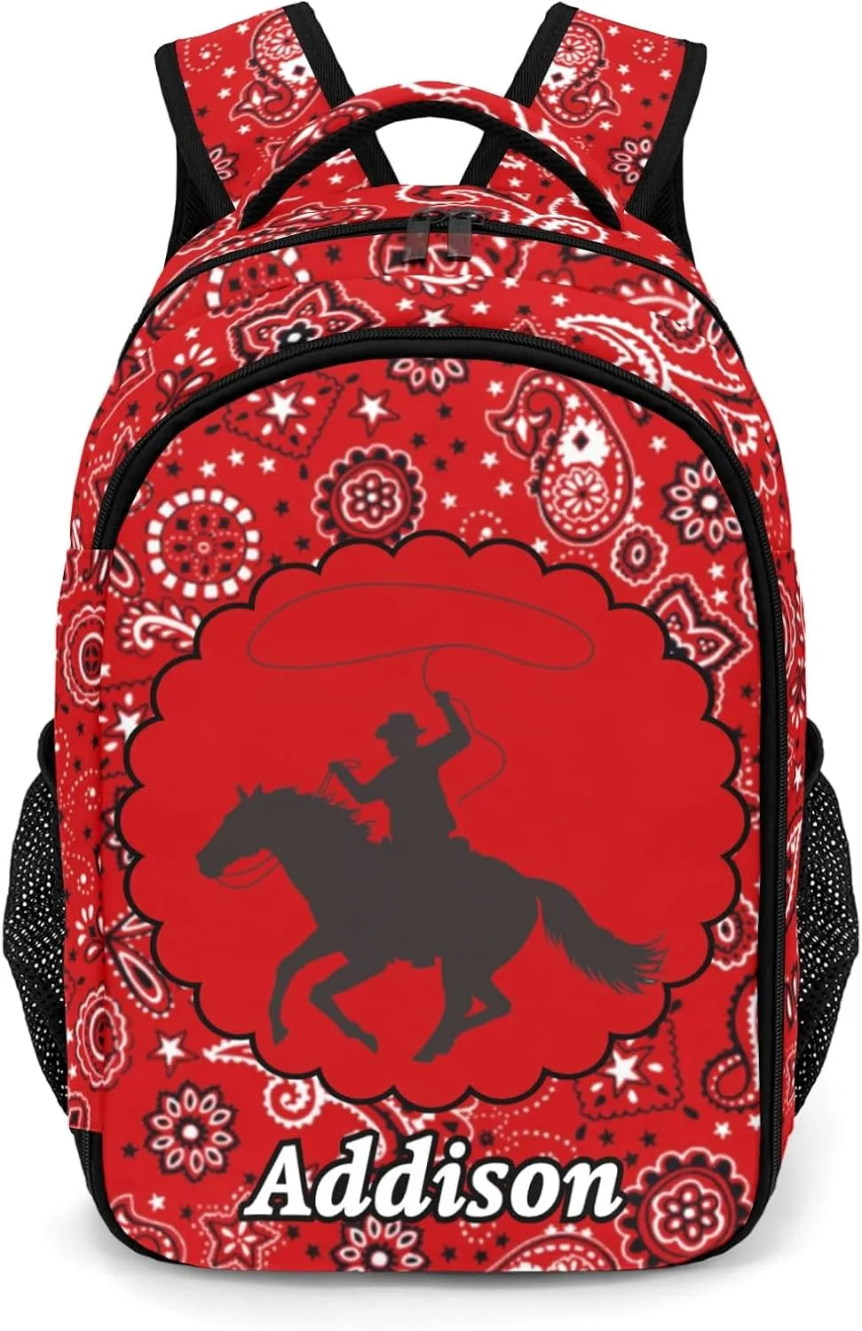 Deven Paisley Cowboy Horse Cool Personalized Casual Backpack,Primary School Bags Middle School Book Bags Laptop Daypack for Boy Girl Child Teen