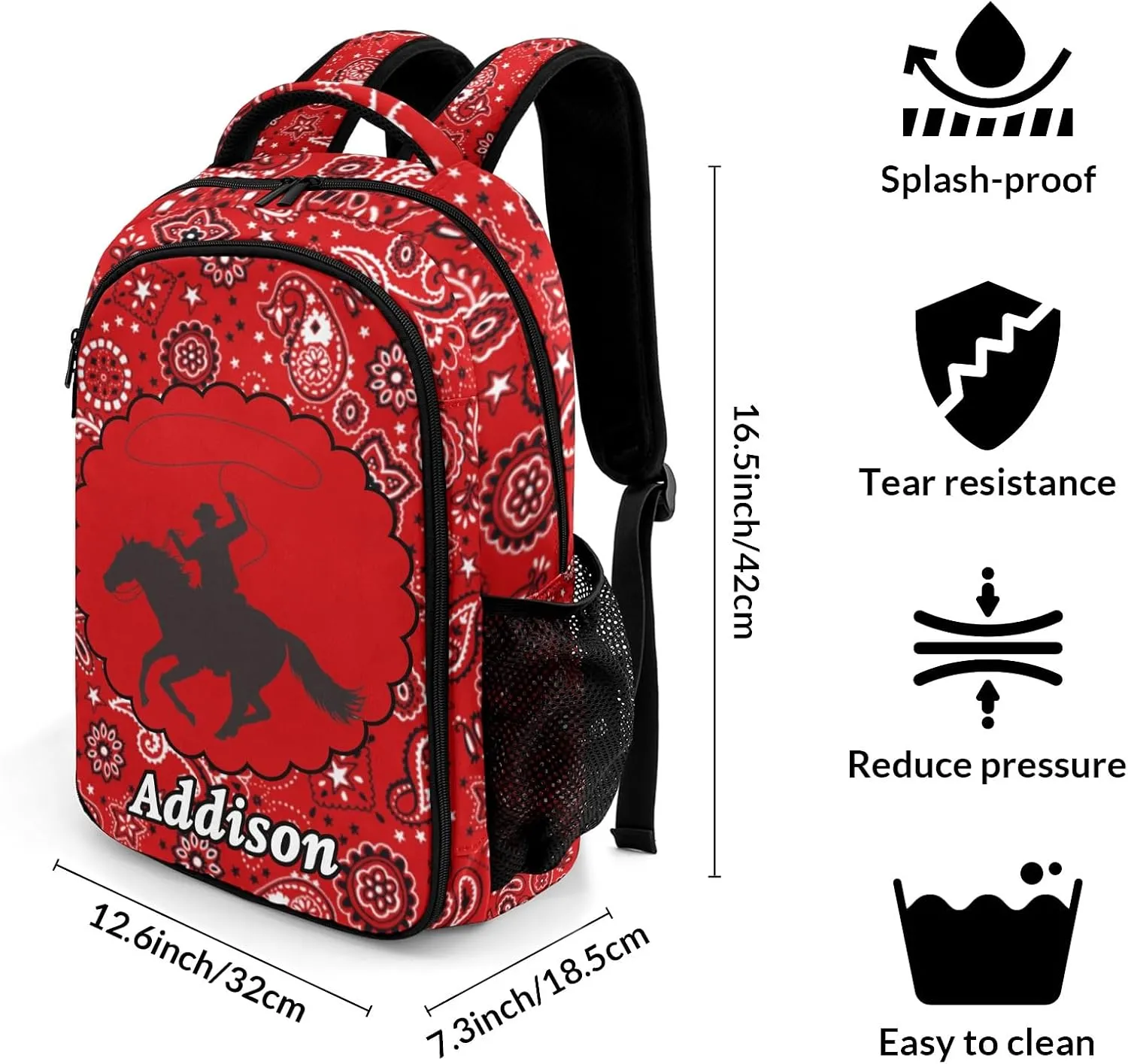 Deven Paisley Cowboy Horse Cool Personalized Casual Backpack,Primary School Bags Middle School Book Bags Laptop Daypack for Boy Girl Child Teen