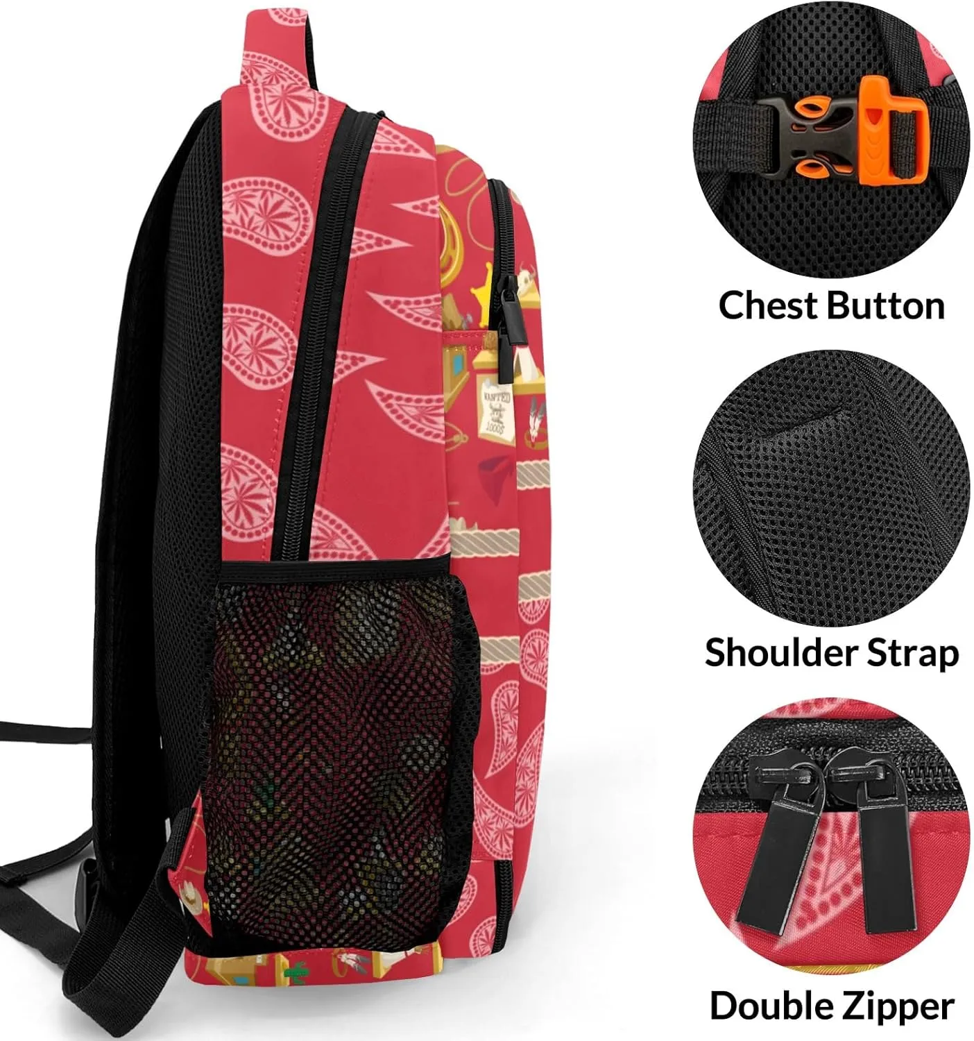 Deven Paisley Vintage Western Girl Personalized Casual Backpack,Primary School Bags Middle School Book Bags Laptop Daypack for Boy Girl Child Teen