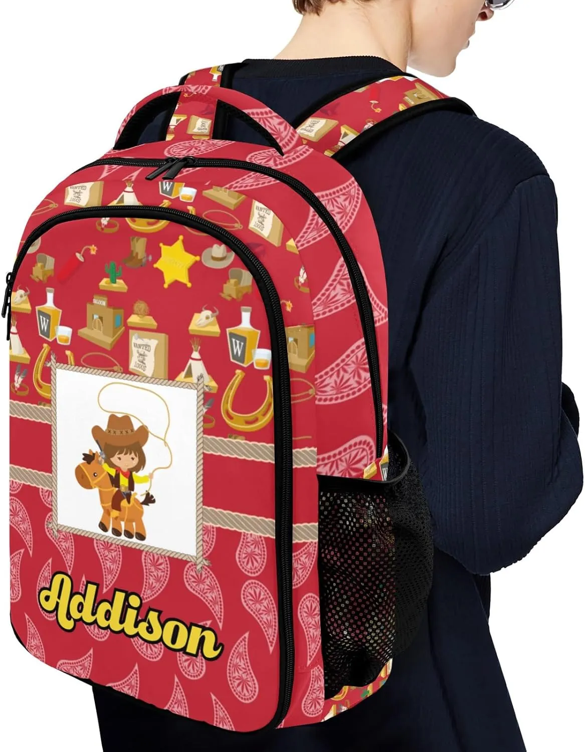 Deven Paisley Vintage Western Girl Personalized Casual Backpack,Primary School Bags Middle School Book Bags Laptop Daypack for Boy Girl Child Teen