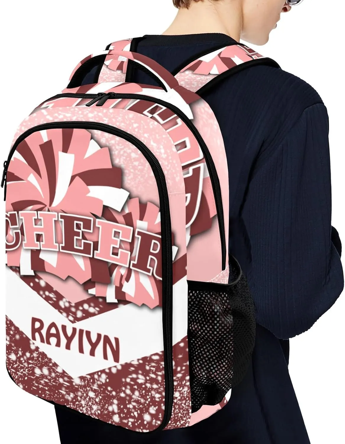 Deven Red Pink Cheer Personalized Casual Backpack,Primary School Bags Middle School Book Bags Laptop Daypack for Boy Girl Child Teen