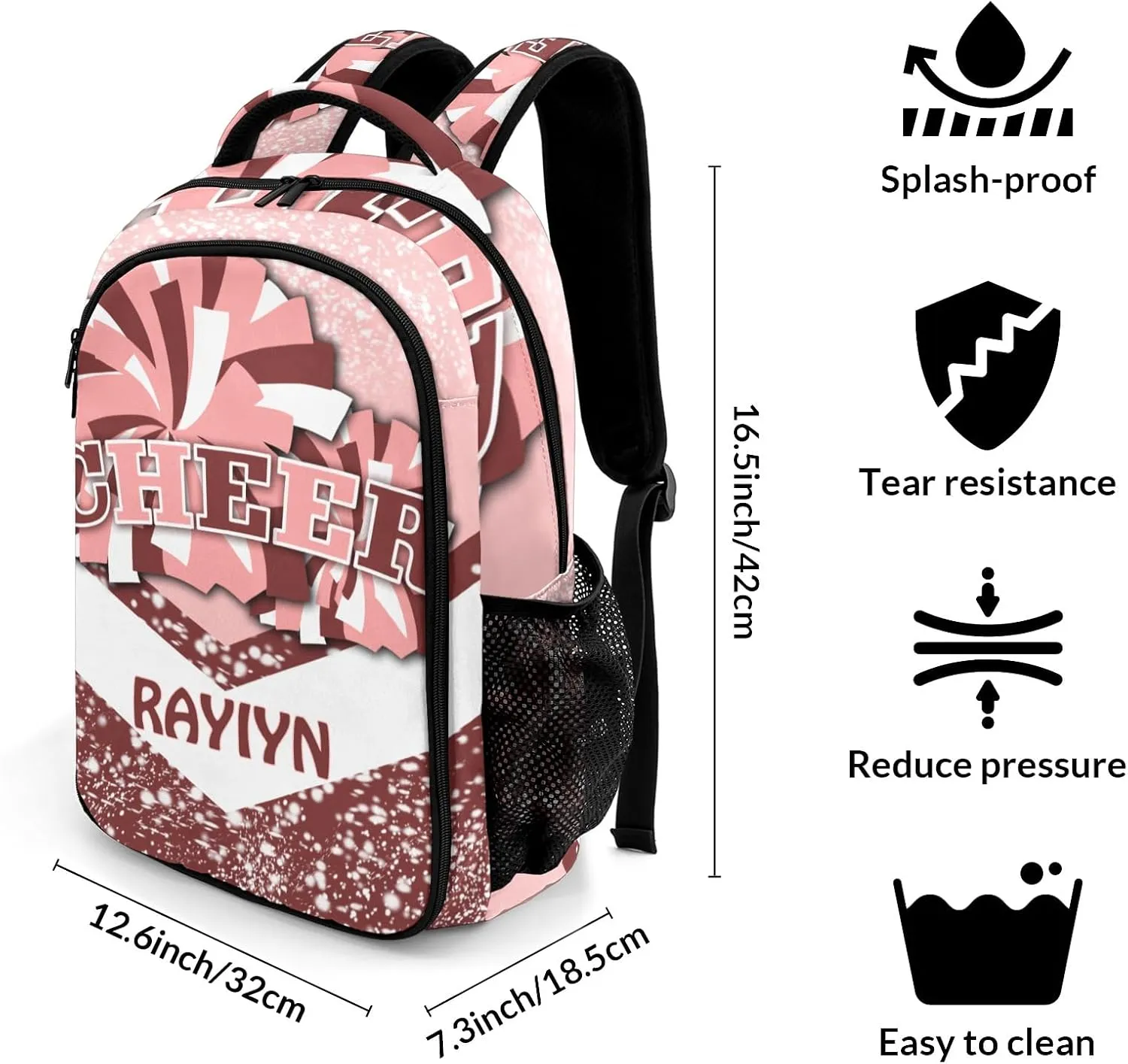 Deven Red Pink Cheer Personalized Casual Backpack,Primary School Bags Middle School Book Bags Laptop Daypack for Boy Girl Child Teen
