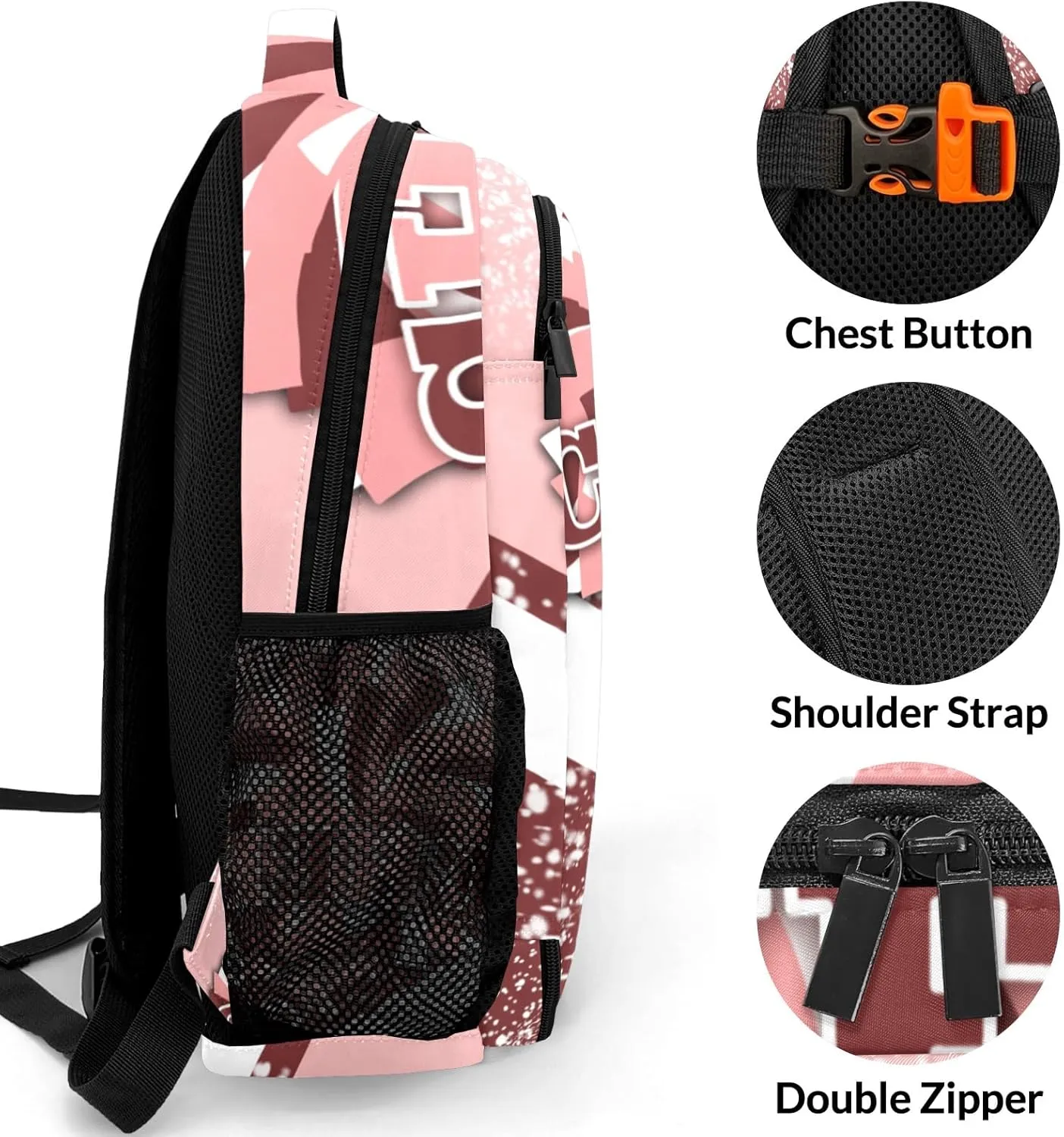 Deven Red Pink Cheer Personalized Casual Backpack,Primary School Bags Middle School Book Bags Laptop Daypack for Boy Girl Child Teen