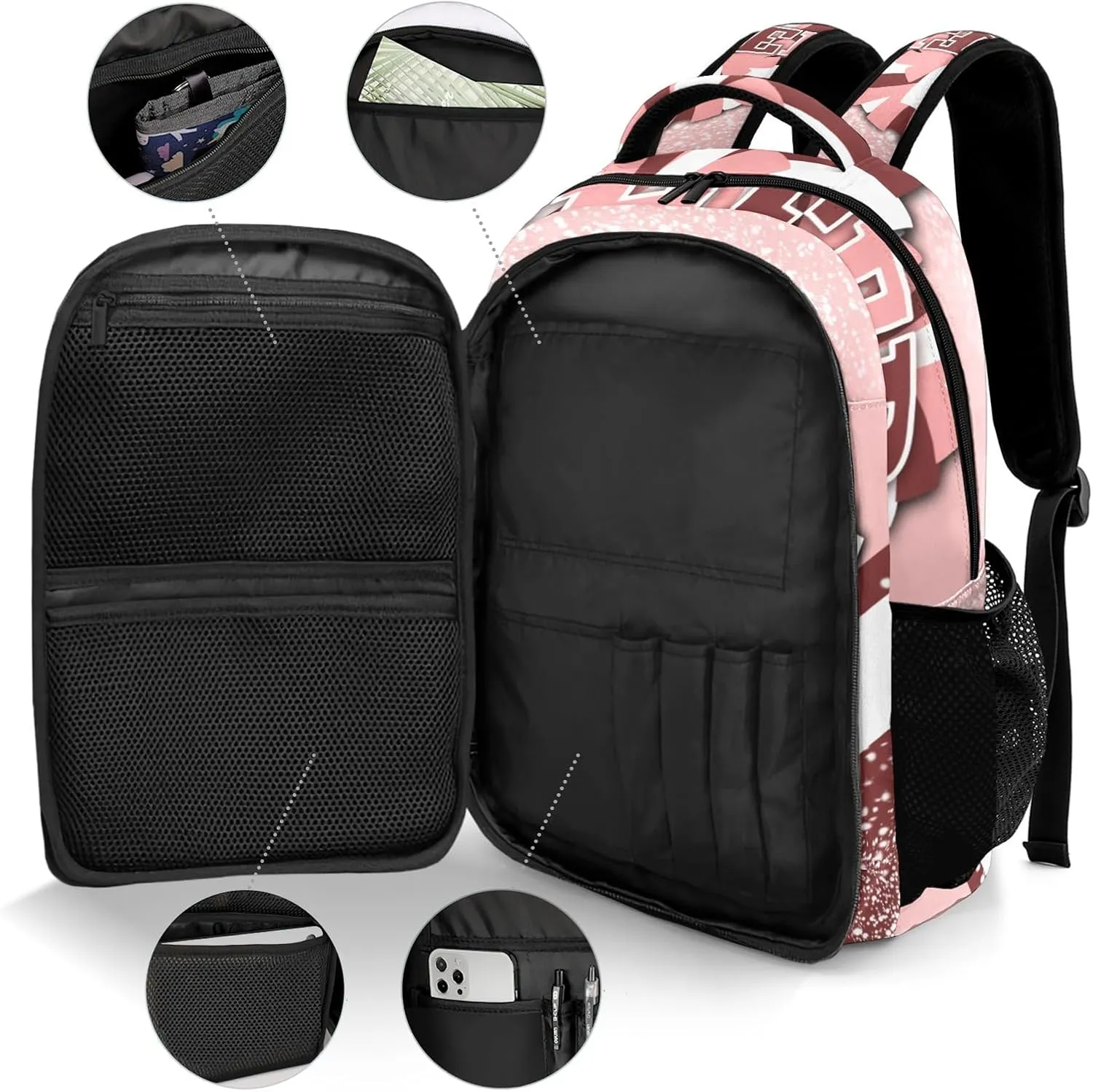 Deven Red Pink Cheer Personalized Casual Backpack,Primary School Bags Middle School Book Bags Laptop Daypack for Boy Girl Child Teen