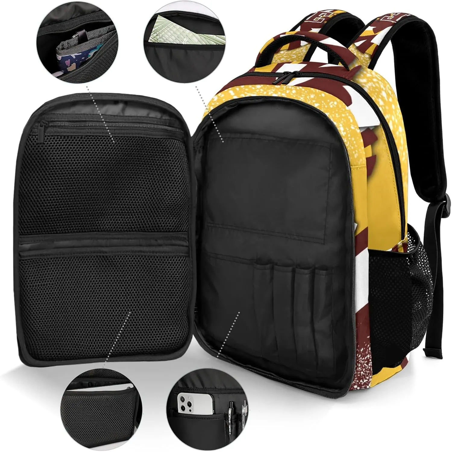 Deven Red Yellow Cheer Personalized Casual Backpack,Primary School Bags Middle School Book Bags Laptop Daypack for Boy Girl Child Teen