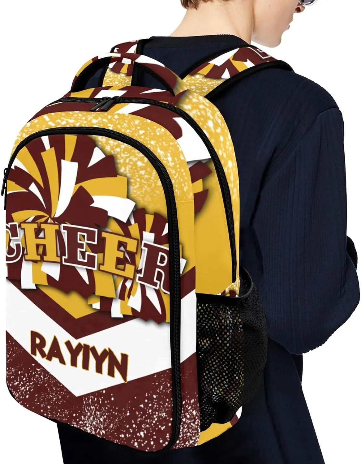 Deven Red Yellow Cheer Personalized Casual Backpack,Primary School Bags Middle School Book Bags Laptop Daypack for Boy Girl Child Teen