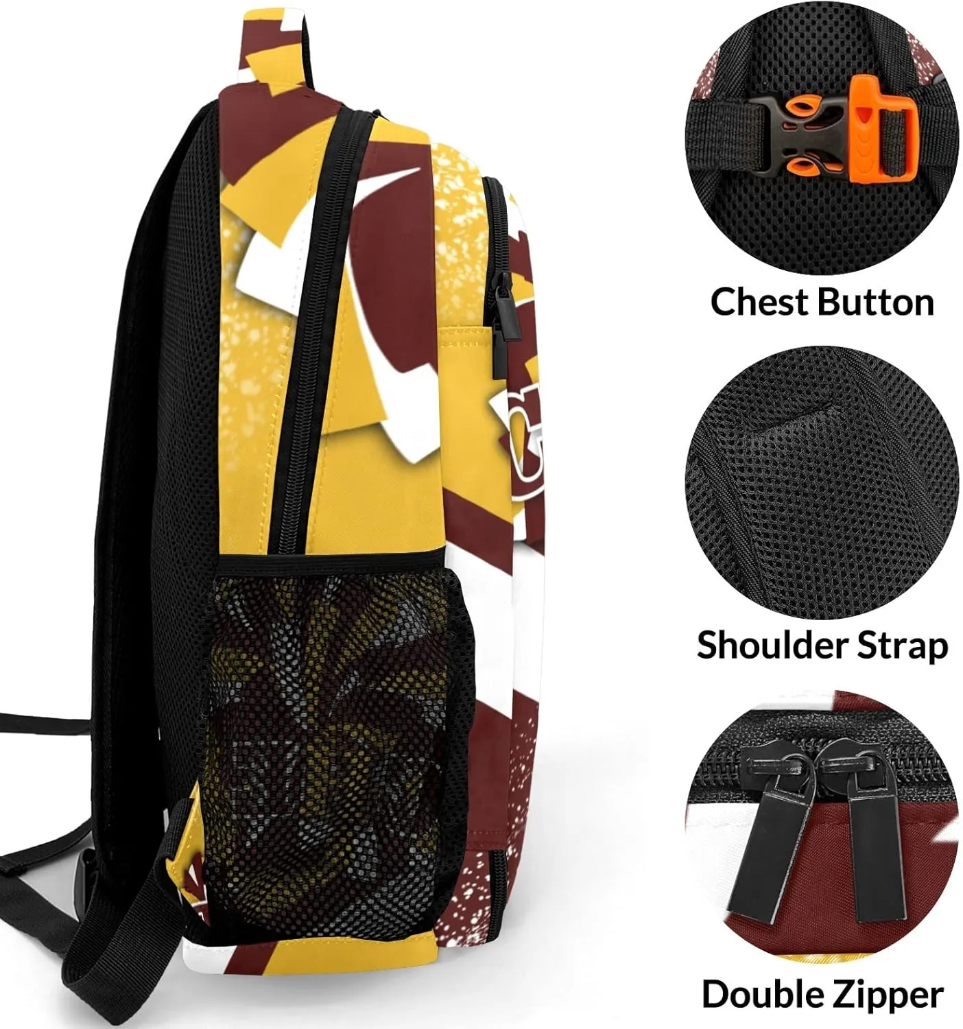 Deven Red Yellow Cheer Personalized Casual Backpack,Primary School Bags Middle School Book Bags Laptop Daypack for Boy Girl Child Teen