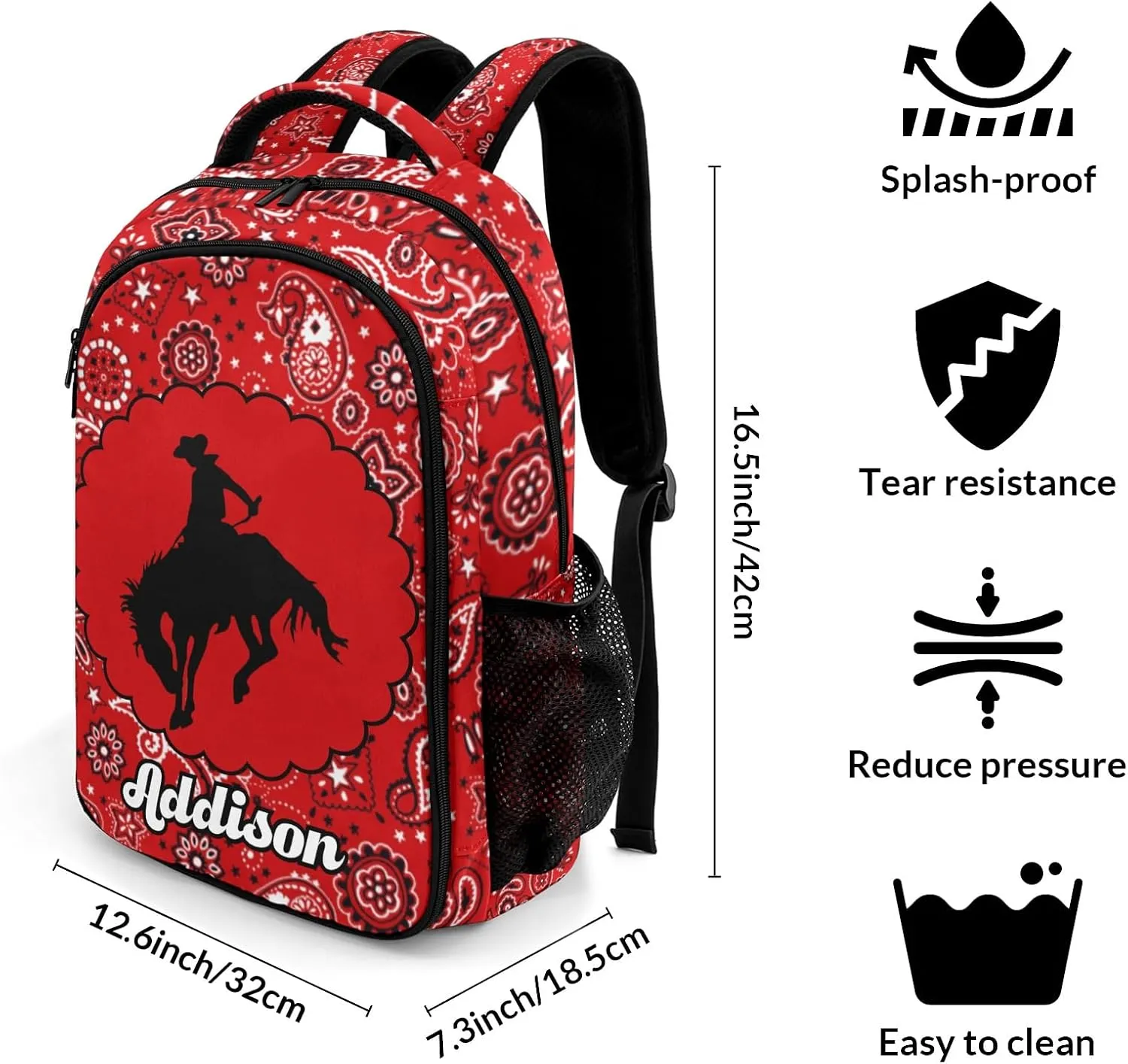 Deven Rodeo Cowboy Horse Personalized Casual Backpack,Primary School Bags Middle School Book Bags Laptop Daypack for Boy Girl Child Teen
