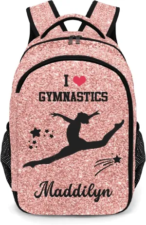 Deven Rose Gold Glitter GYMNASTICS Personalized Casual Backpack,Primary School Bags Middle School Book Bags Laptop Daypack for Boy Girl Child Teen