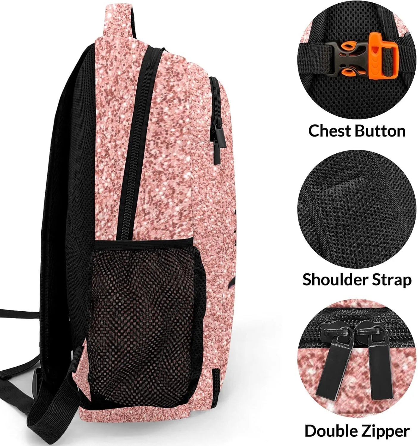 Deven Rose Gold Glitter GYMNASTICS Personalized Casual Backpack,Primary School Bags Middle School Book Bags Laptop Daypack for Boy Girl Child Teen