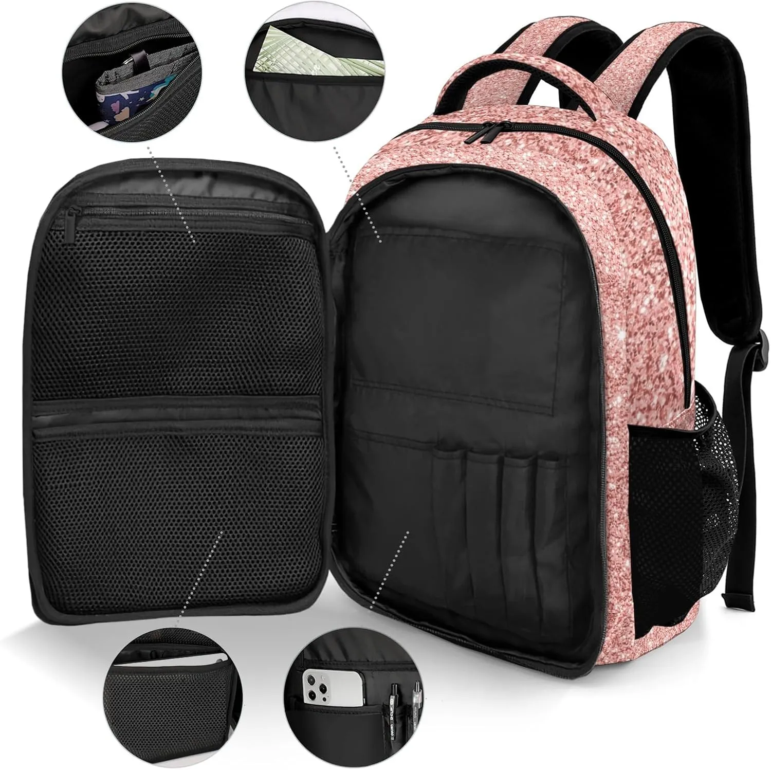 Deven Rose Gold Glitter GYMNASTICS Personalized Casual Backpack,Primary School Bags Middle School Book Bags Laptop Daypack for Boy Girl Child Teen