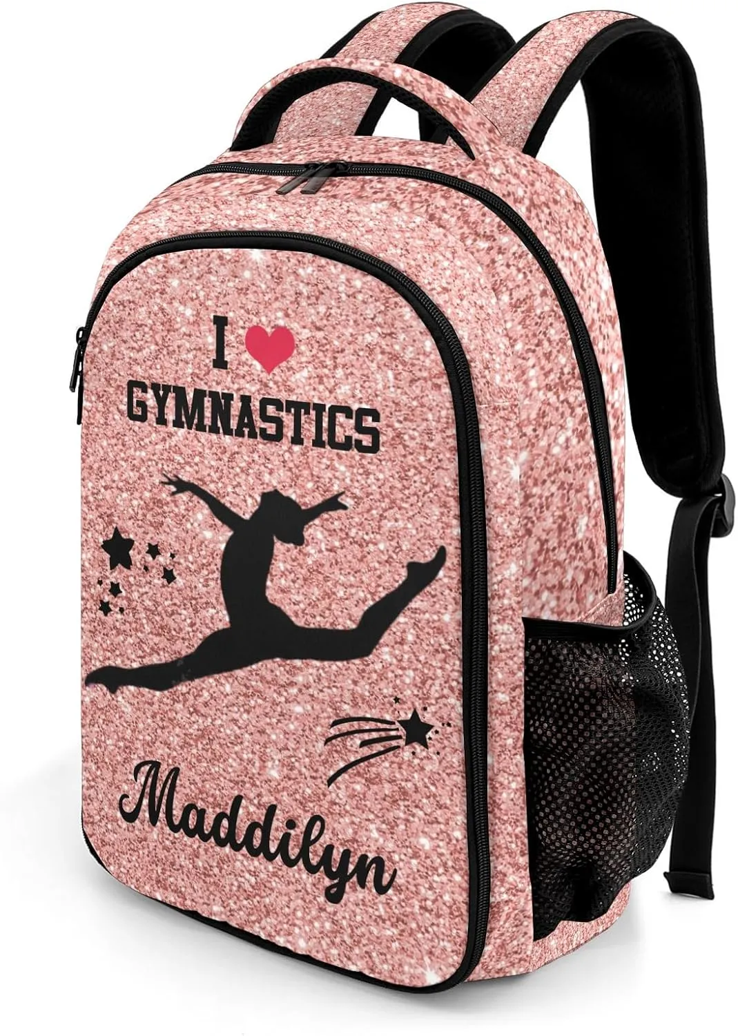 Deven Rose Gold Glitter GYMNASTICS Personalized Casual Backpack,Primary School Bags Middle School Book Bags Laptop Daypack for Boy Girl Child Teen