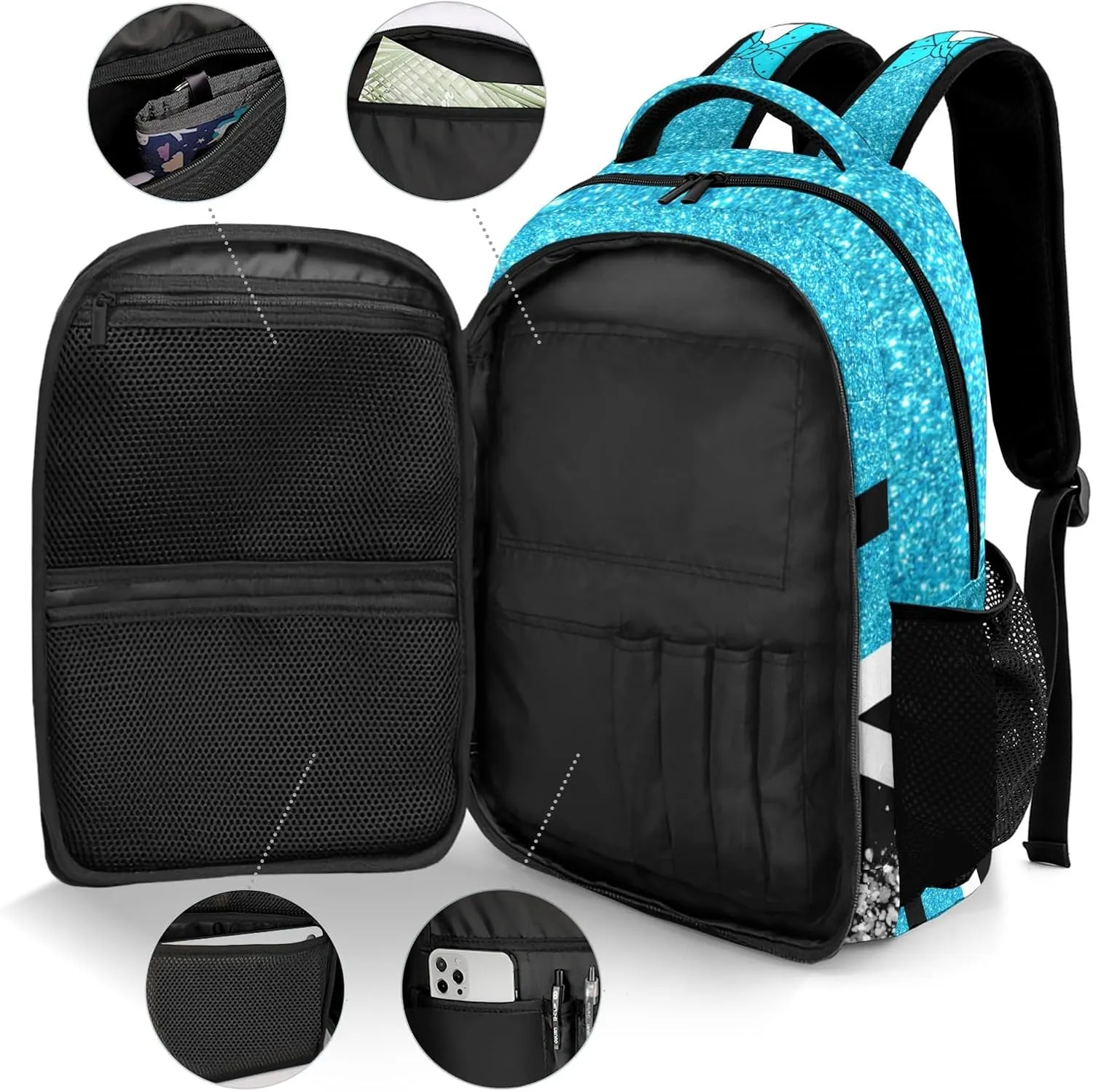 Deven Sky Blue Cheer Glitter Personalized Casual Backpack,Primary School Bags Middle School Book Bags Laptop Daypack for Boy Girl Child Teen