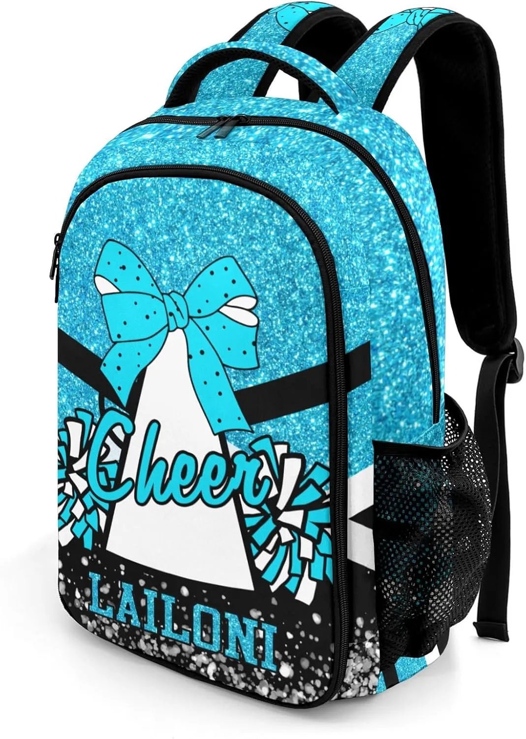 Deven Sky Blue Cheer Glitter Personalized Casual Backpack,Primary School Bags Middle School Book Bags Laptop Daypack for Boy Girl Child Teen