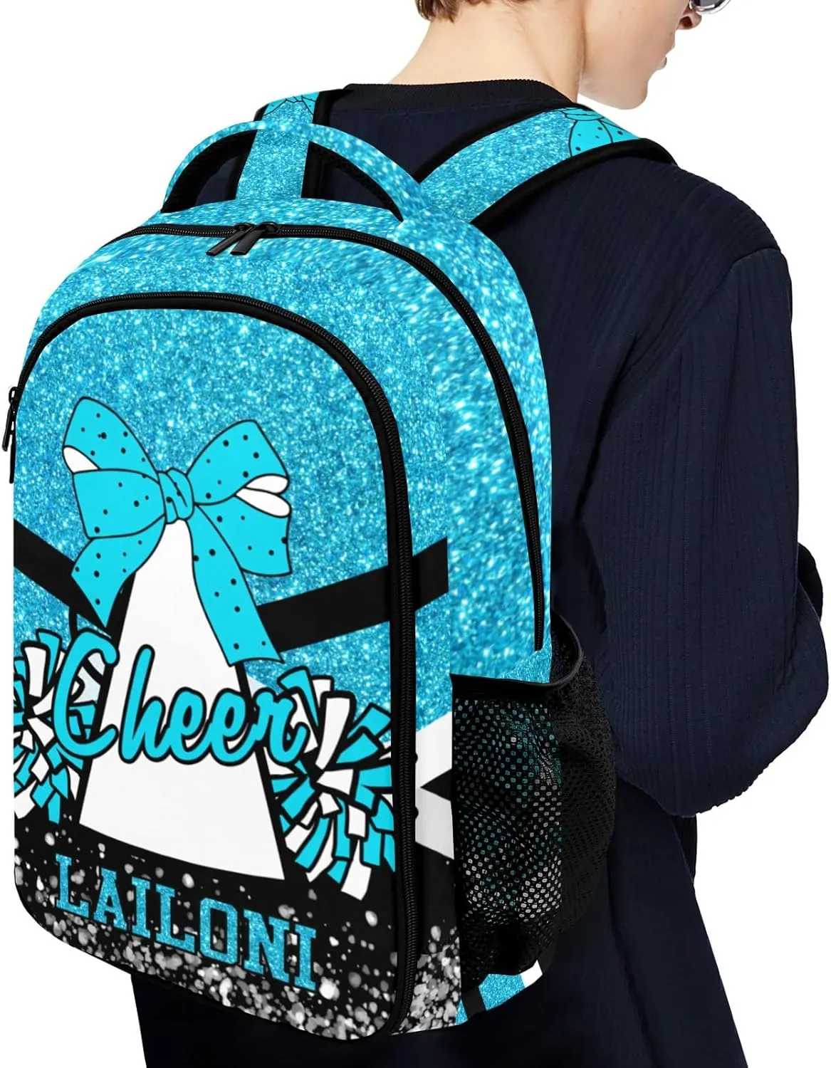 Deven Sky Blue Cheer Glitter Personalized Casual Backpack,Primary School Bags Middle School Book Bags Laptop Daypack for Boy Girl Child Teen
