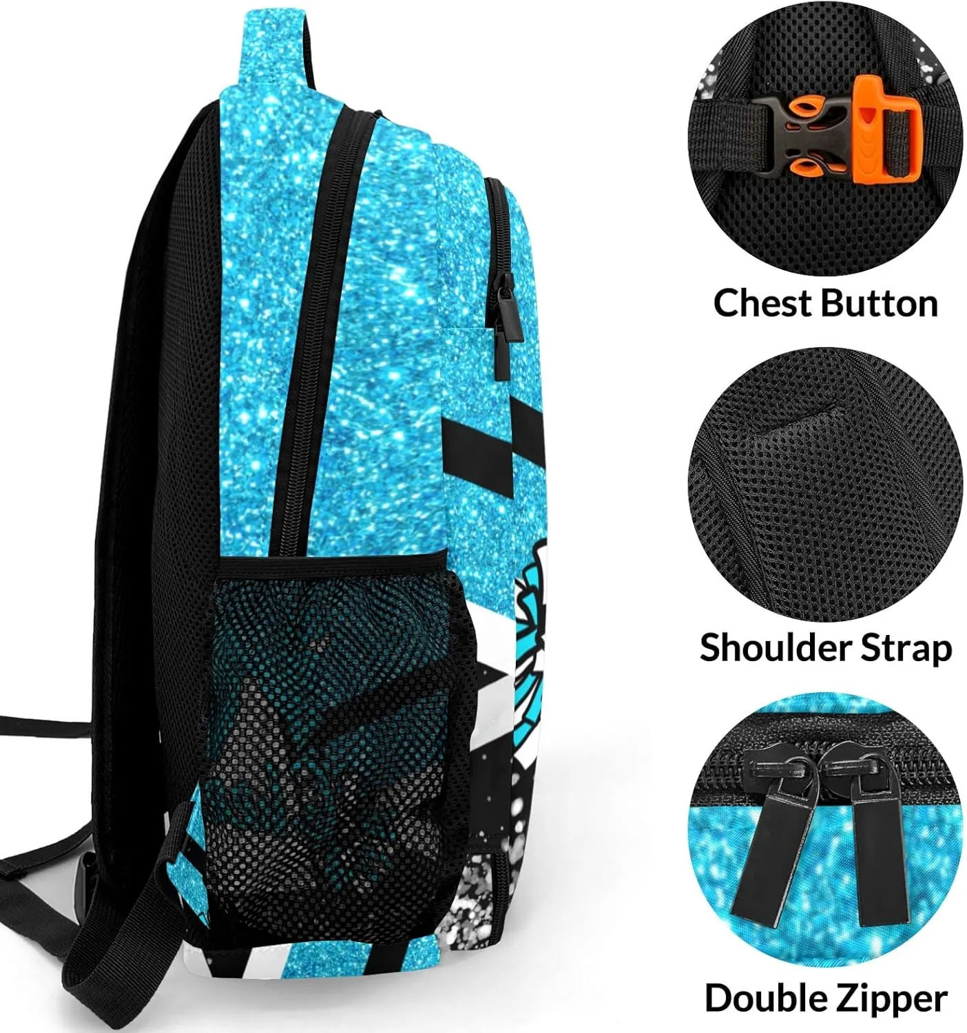 Deven Sky Blue Cheer Glitter Personalized Casual Backpack,Primary School Bags Middle School Book Bags Laptop Daypack for Boy Girl Child Teen