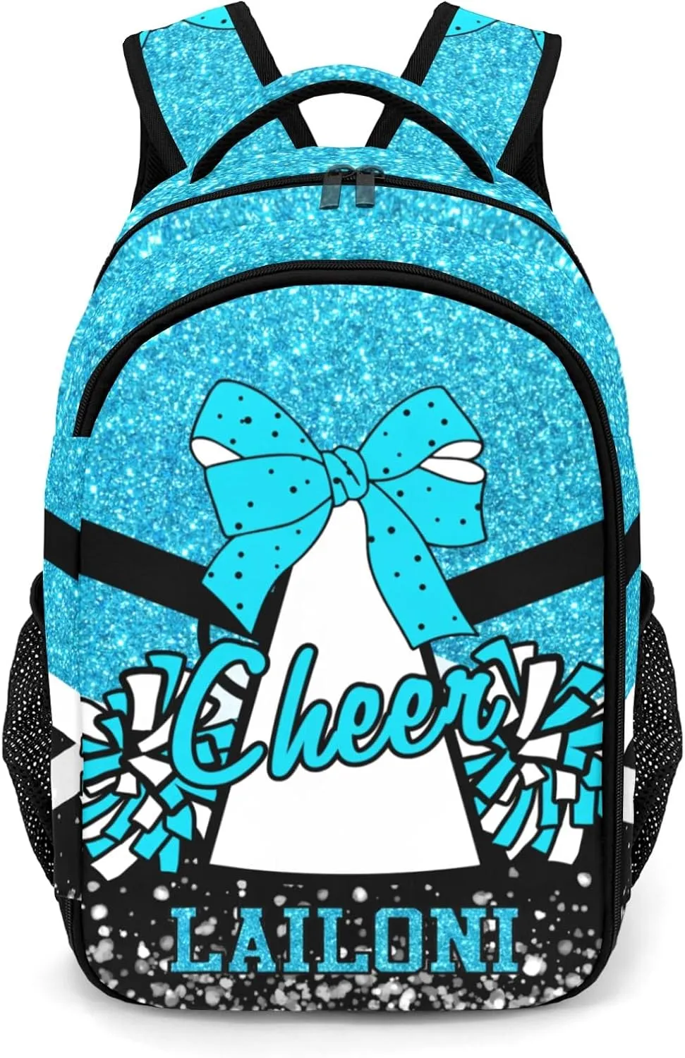 Deven Sky Blue Cheer Glitter Personalized Casual Backpack,Primary School Bags Middle School Book Bags Laptop Daypack for Boy Girl Child Teen