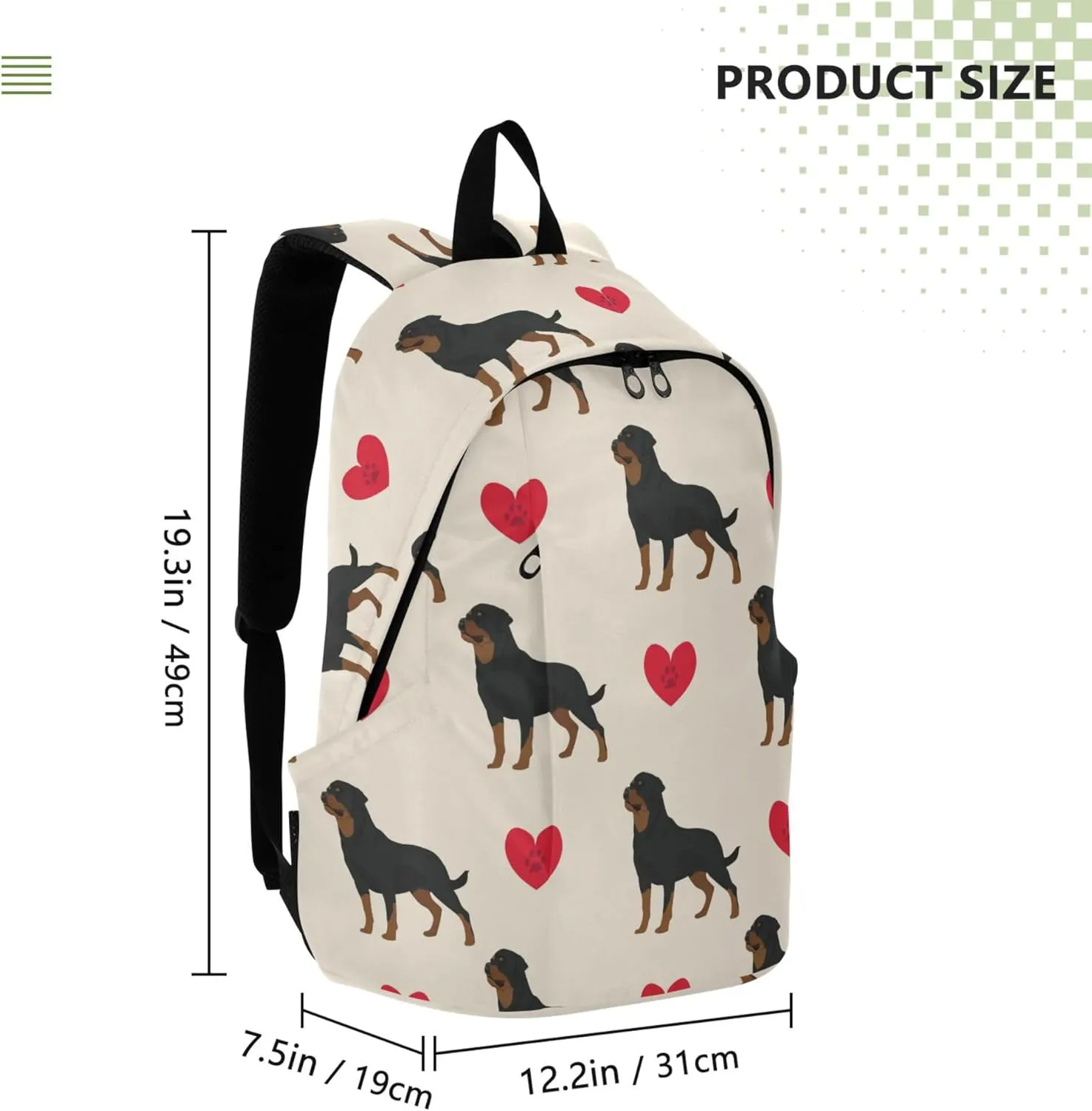 Dog Rottweiler Hearts Valentines Laptop Backpack Travel Hiking Camping Work Computer Back Packs Book Bags for Women Men
