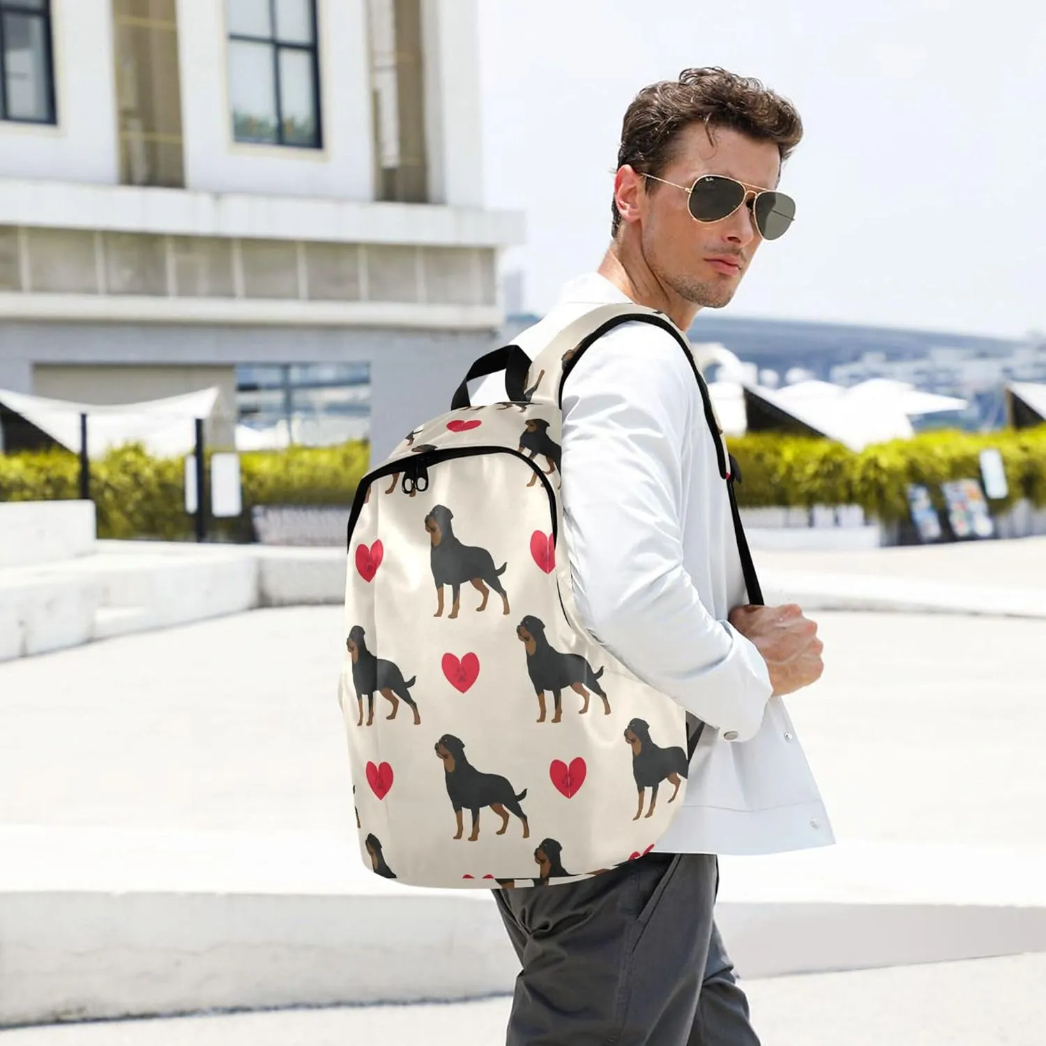Dog Rottweiler Hearts Valentines Laptop Backpack Travel Hiking Camping Work Computer Back Packs Book Bags for Women Men