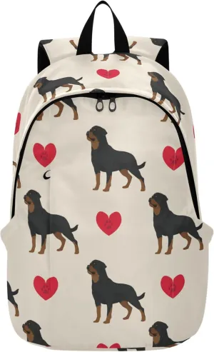 Dog Rottweiler Hearts Valentines Laptop Backpack Travel Hiking Camping Work Computer Back Packs Book Bags for Women Men