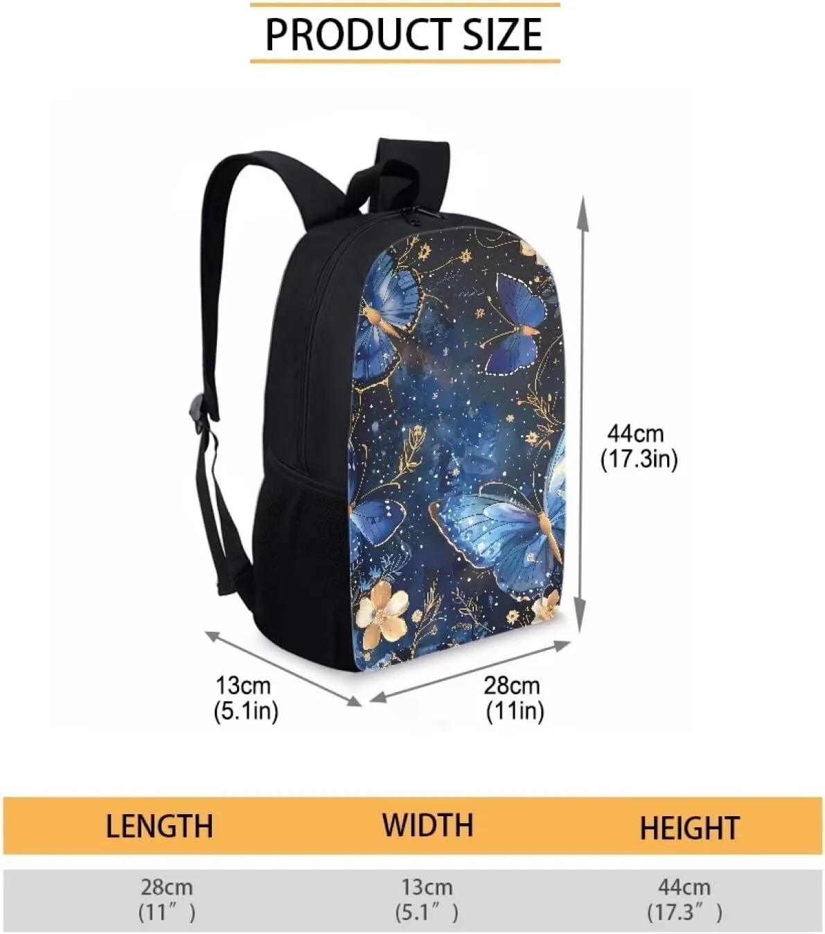 Dolyues Blue Butterfly 17 inch Kids Backpack for School Bookbag Satchel Girls Book Bags Children Boys Backpacks Travel Bag Daypack Rucksack