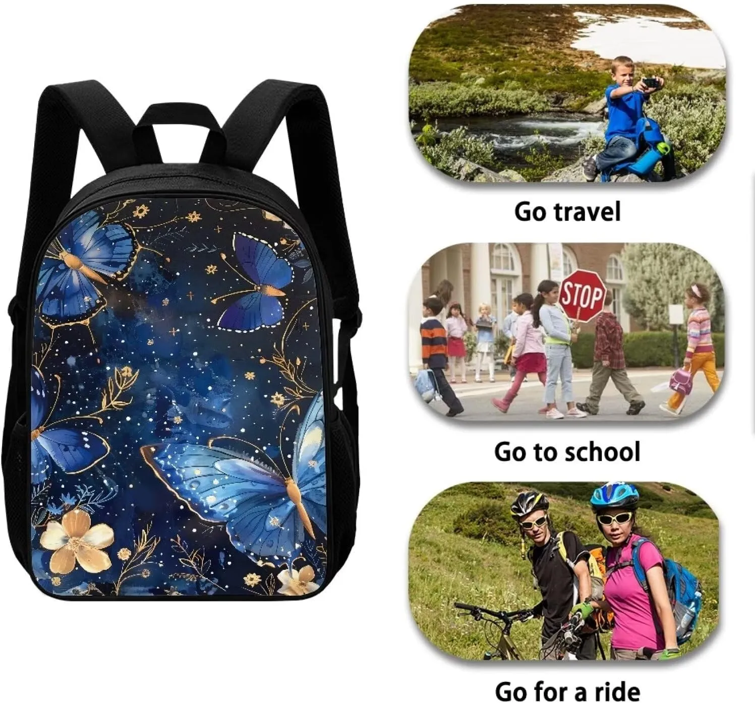 Dolyues Blue Butterfly 17 inch Kids Backpack for School Bookbag Satchel Girls Book Bags Children Boys Backpacks Travel Bag Daypack Rucksack