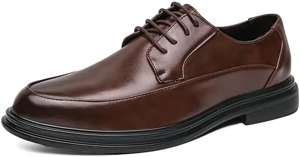 Dress Oxford Shoes for Men Lace Up Round Toe Vegan Leather Apron Toe Derby Shoes Non Slip Resistant Low Top Anti-Slip Wedding(Brown,10.5)